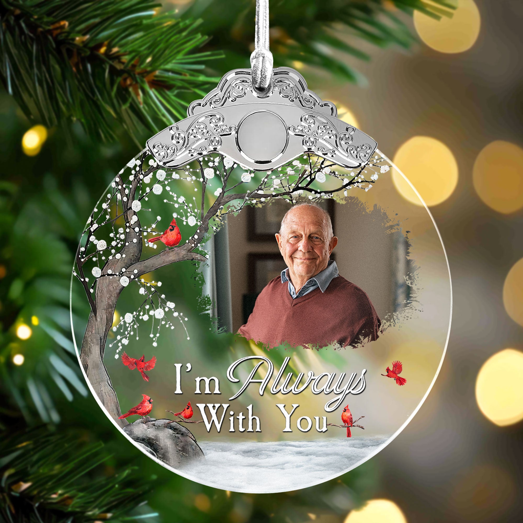 I'm Always With You - Personalized Glass Photo Ornament With Silver Cap