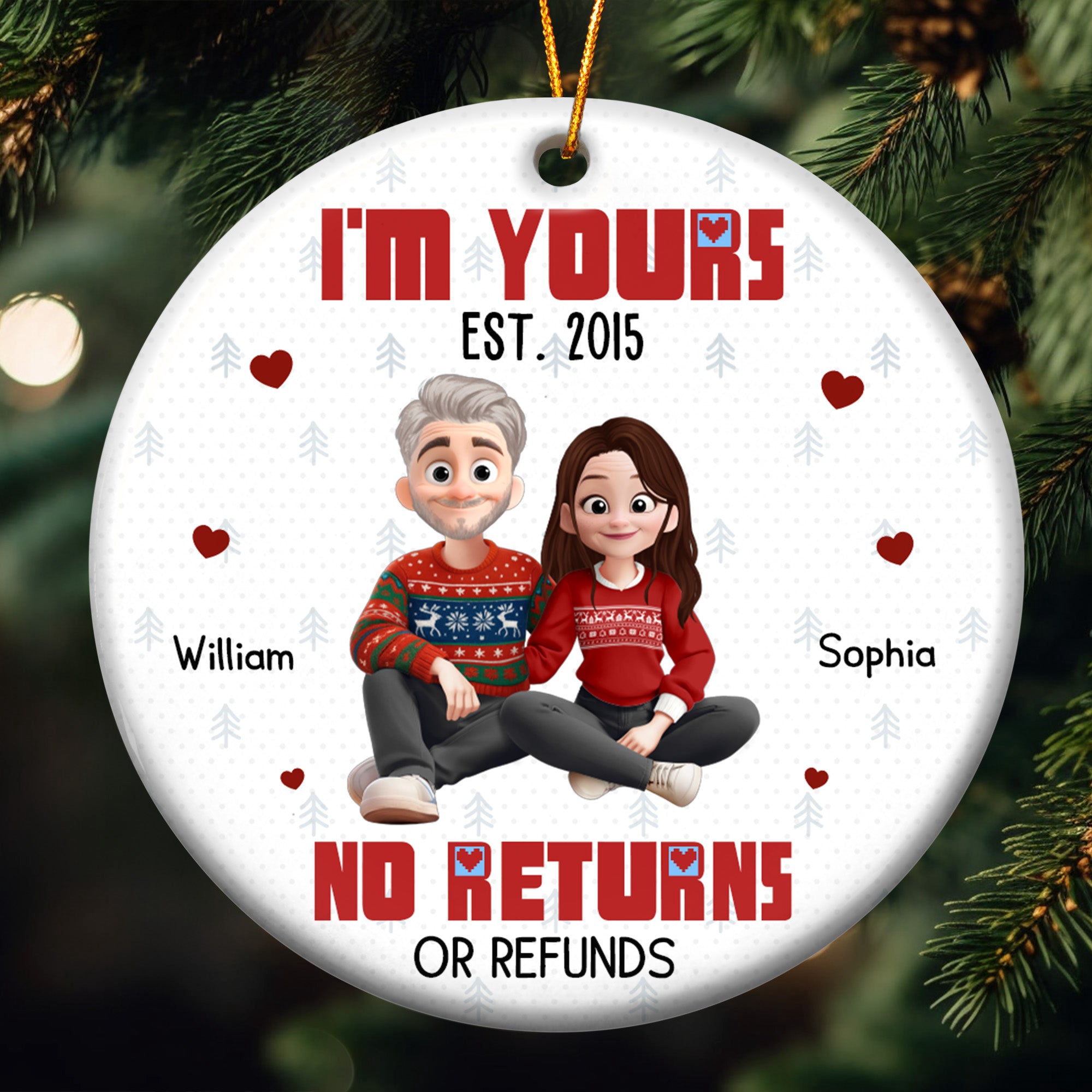 I'm Yours Est No Returns Or Refunds Cartoon Couple - Personalized Ceramic Ornament