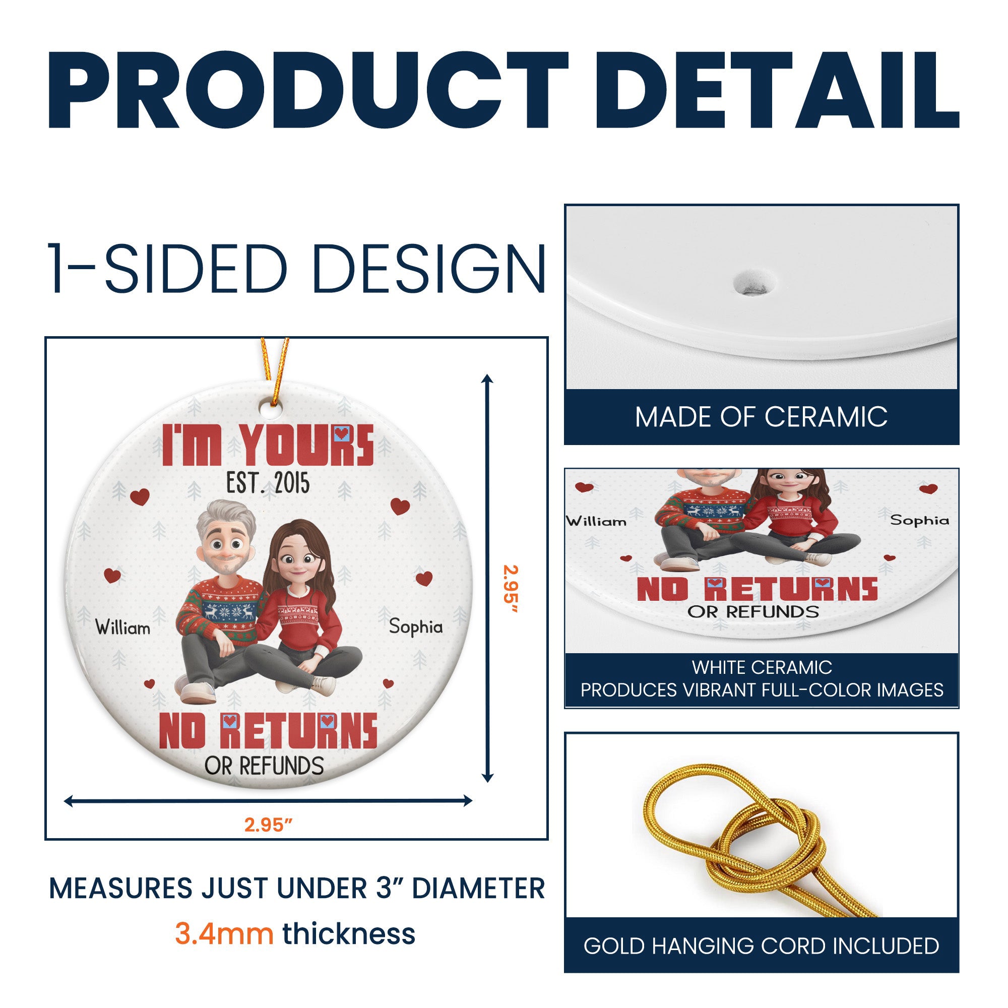I'm Yours Est No Returns Or Refunds Cartoon Couple - Personalized Ceramic Ornament