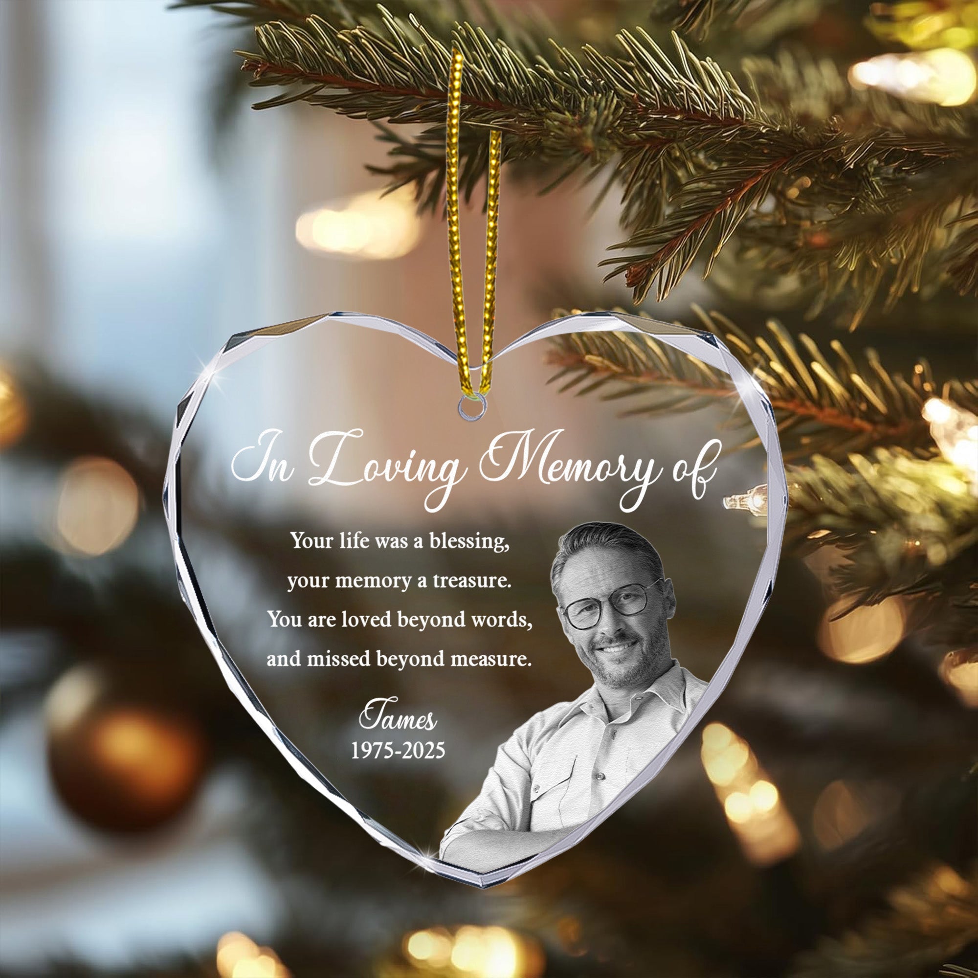 In Loving Memory You Are Loved Beyond Words - Personalized Heart Glass Photo Ornament