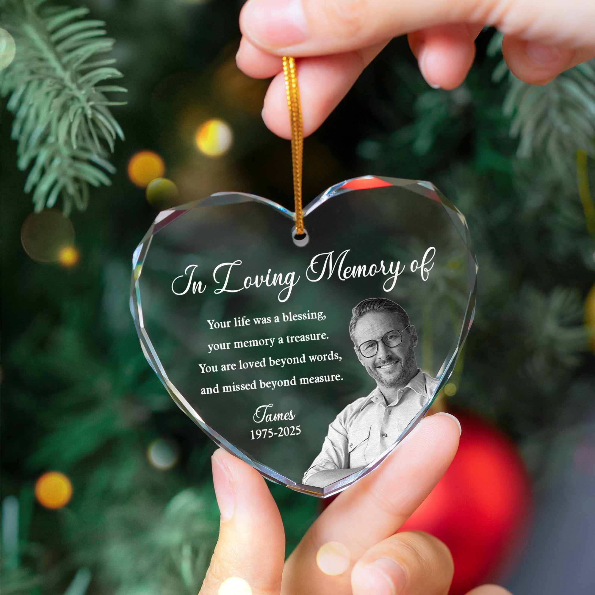 In Loving Memory You Are Loved Beyond Words - Personalized Heart Glass Photo Ornament
