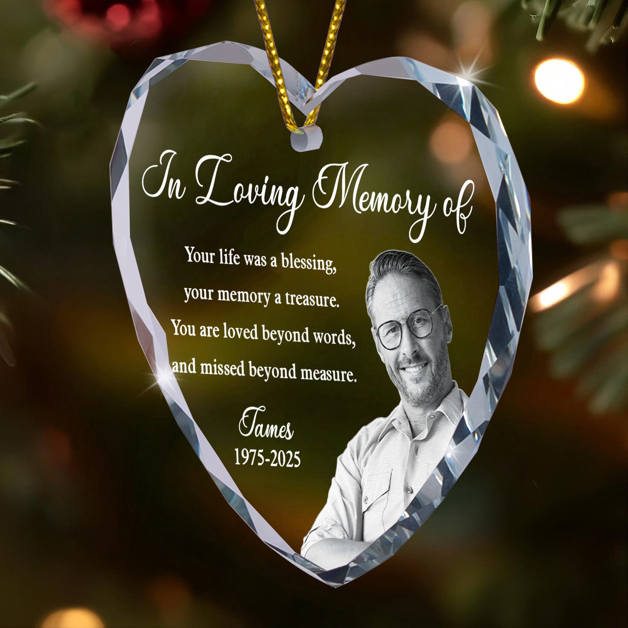 In Loving Memory You Are Loved Beyond Words - Personalized Heart Glass Photo Ornament
