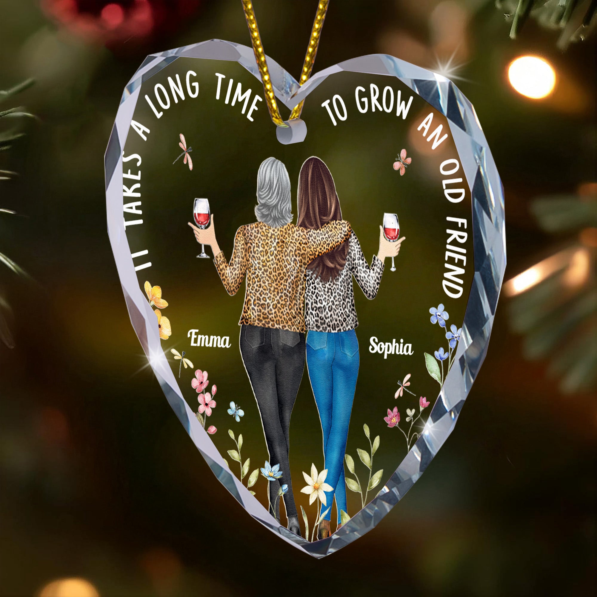It Takes A Long Time To Grow An Old Friend - Personalized Heart Glass Ornament