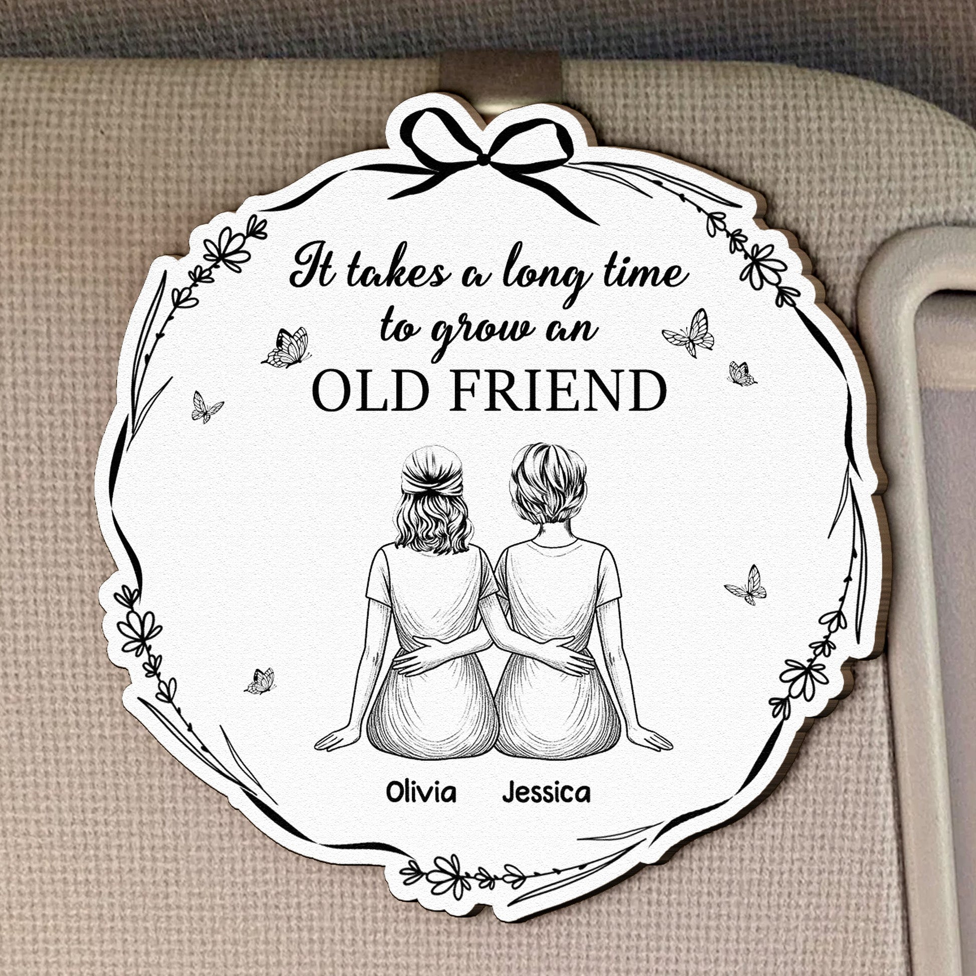 It-Takes-Long-Time-To-Grow-Old-Friends-Personalized-Wooden-Car-Visor-Clip-1