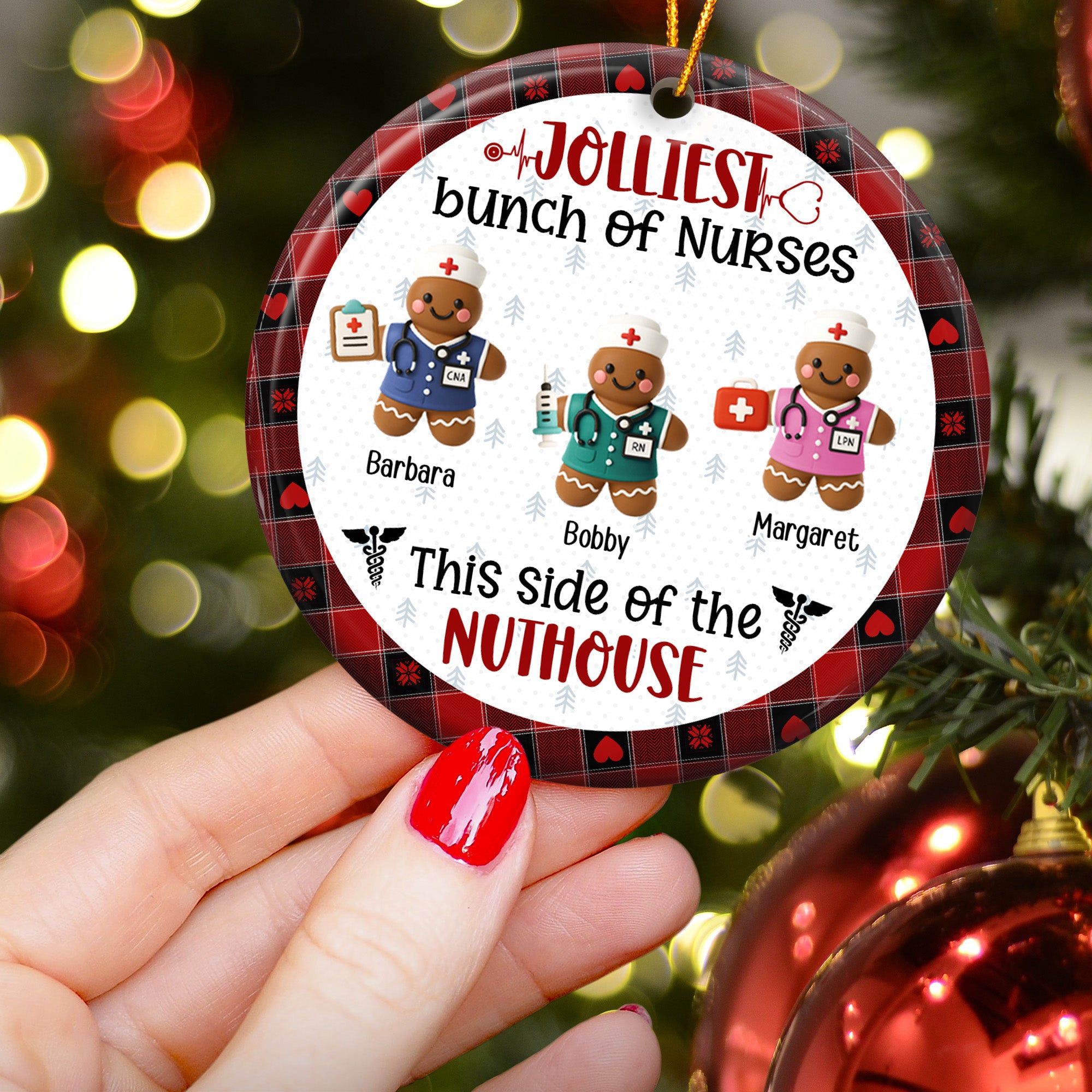 Jolliest Bunch Of Nurses This Side Of The Nuthouse - Personalized Ceramic Ornament