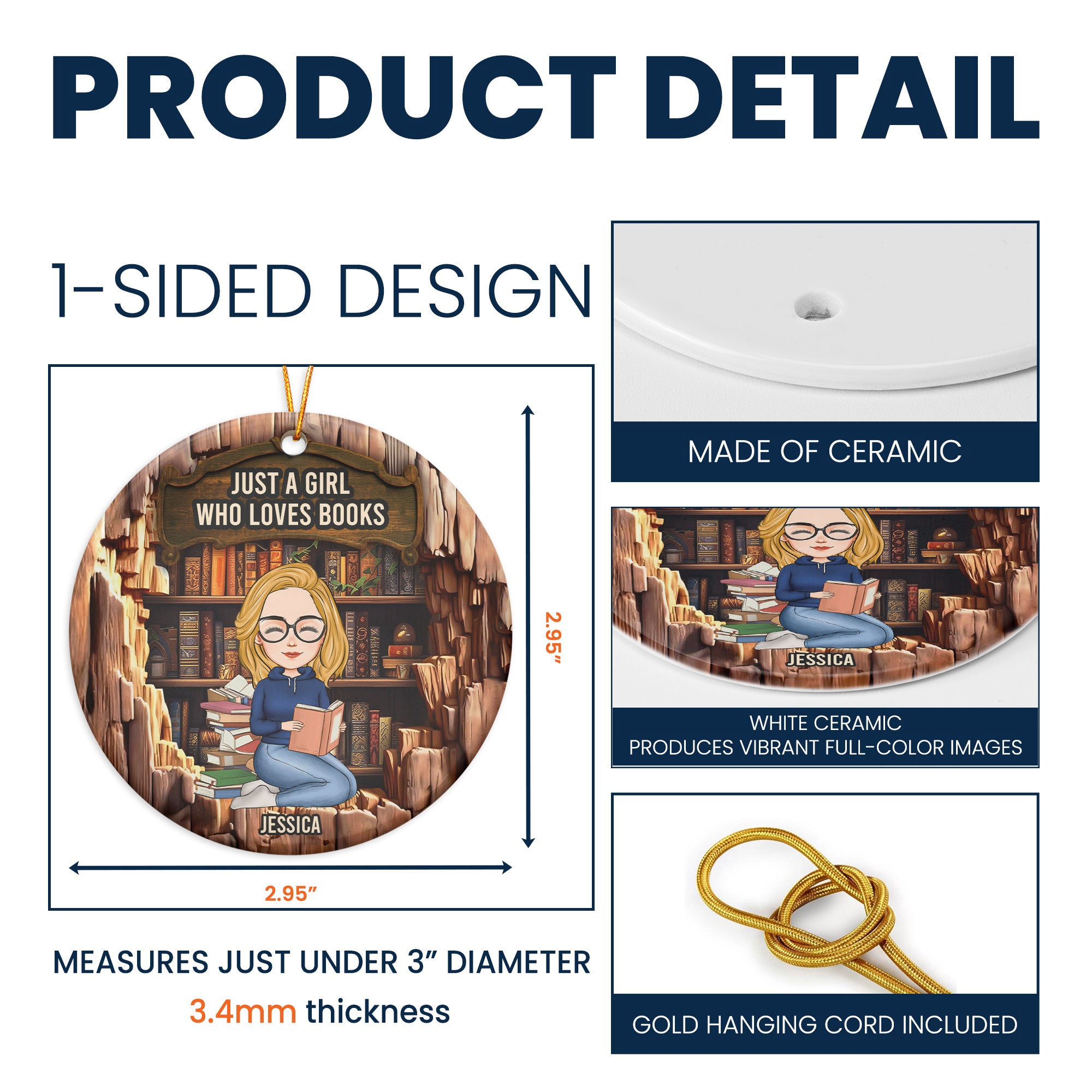 Just A Girl Who Loves Books - Wood Effect - Personalized Ceramic Ornament - Christmas Gift For Daughter