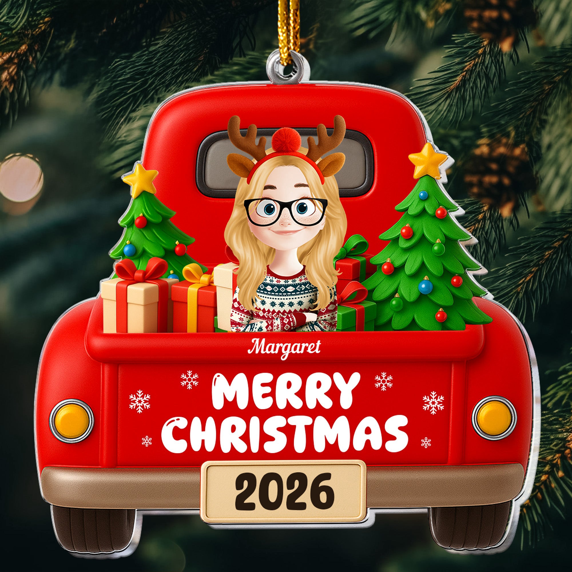 Kid Christmas Red Truck - Personalized Acrylic Ornament