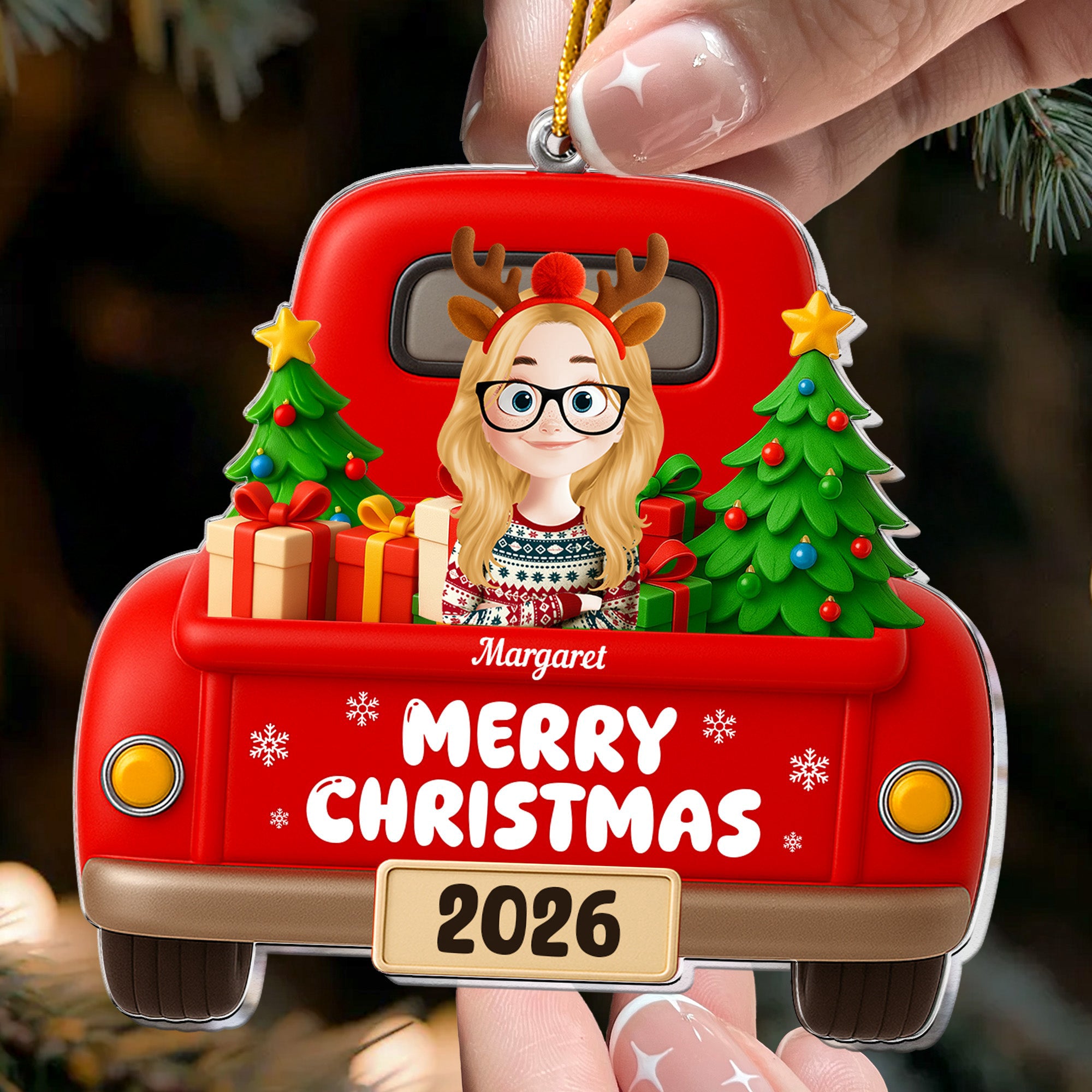 Kid Christmas Red Truck - Personalized Acrylic Ornament