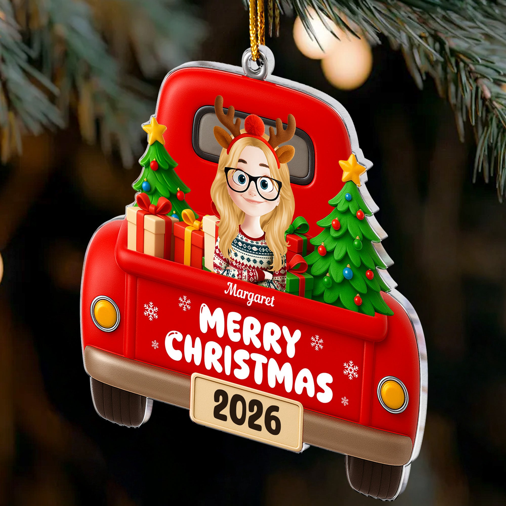 Kid Christmas Red Truck - Personalized Acrylic Ornament
