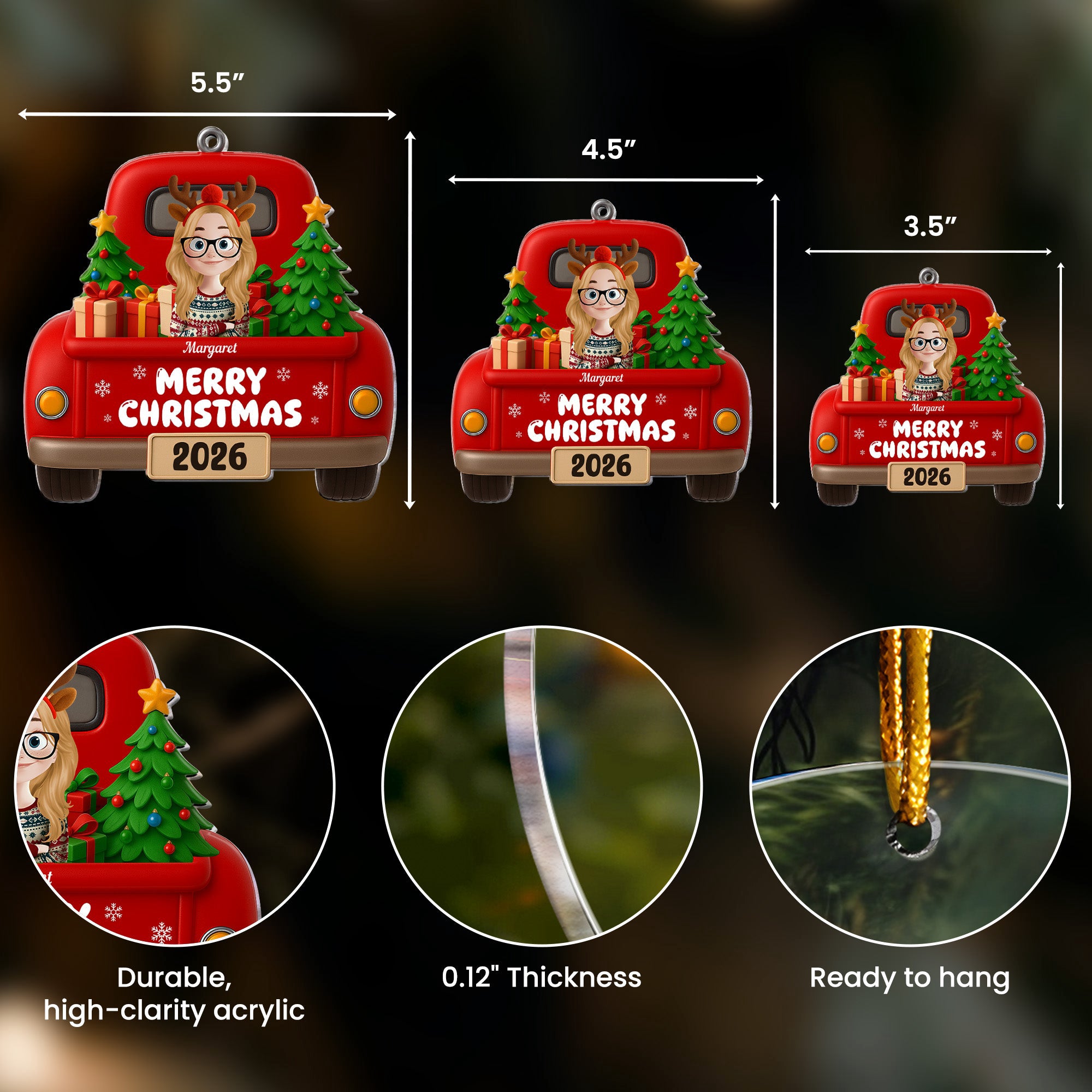 Kid Christmas Red Truck - Personalized Acrylic Ornament