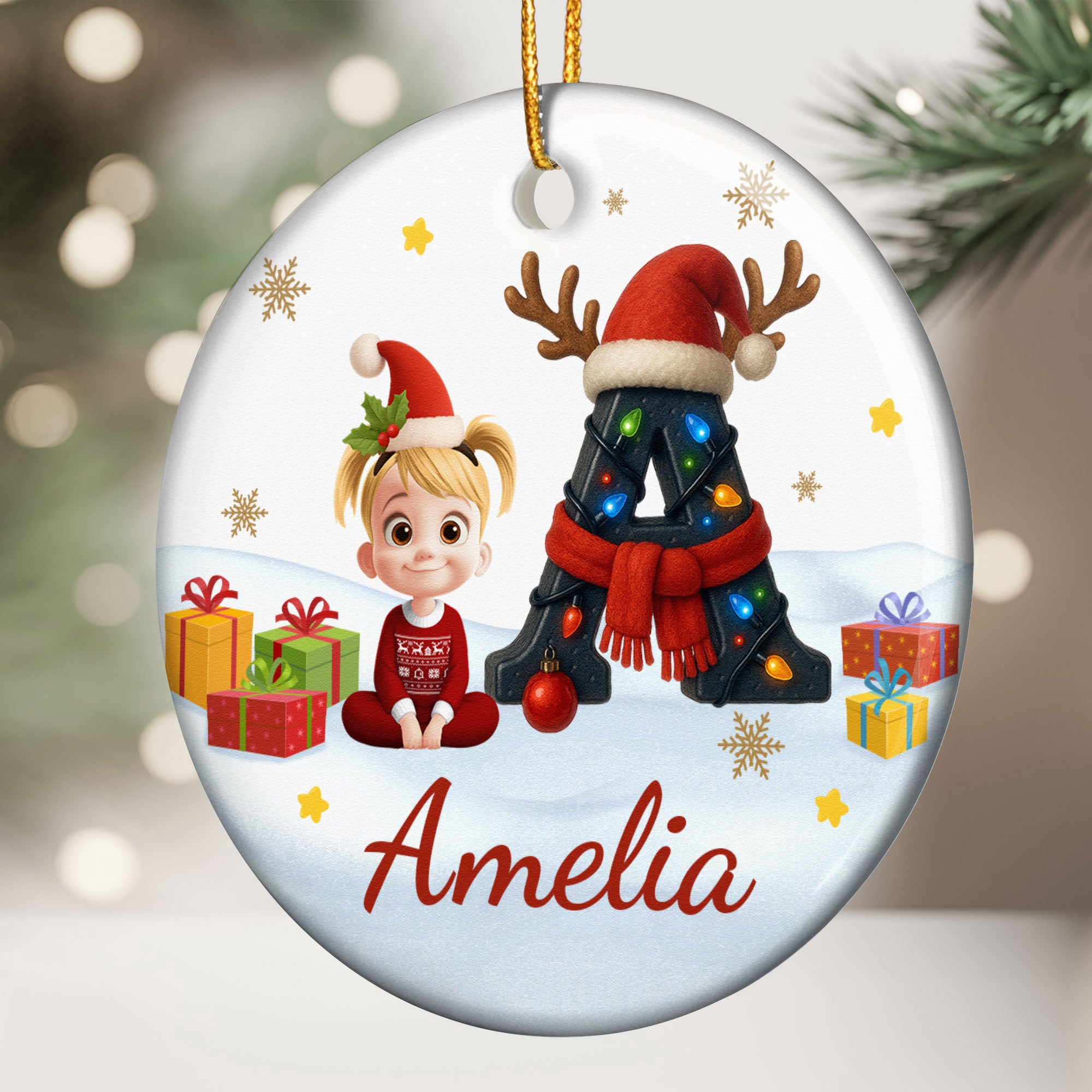 Kid Name Christmas Alphabet - Personalized Ceramic Ornament
