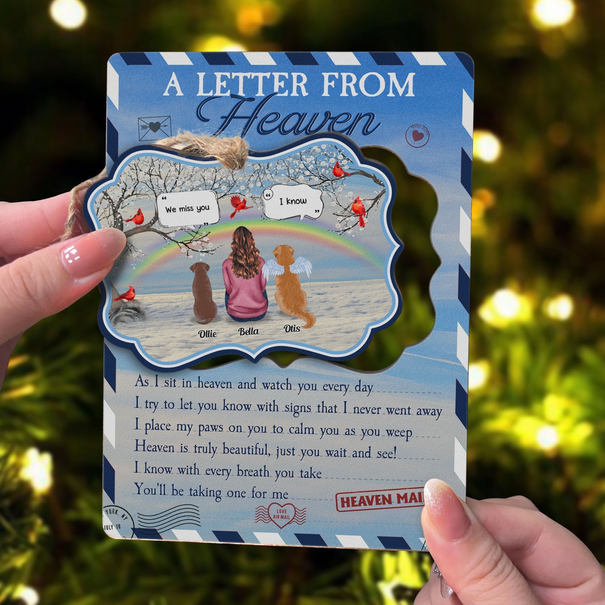 Letter From Pets In Heaven - Personalized Christmas Wooden Card With Pop Out Ornament - Christmas Memorial Gift For Her, Him, Pet Lovers