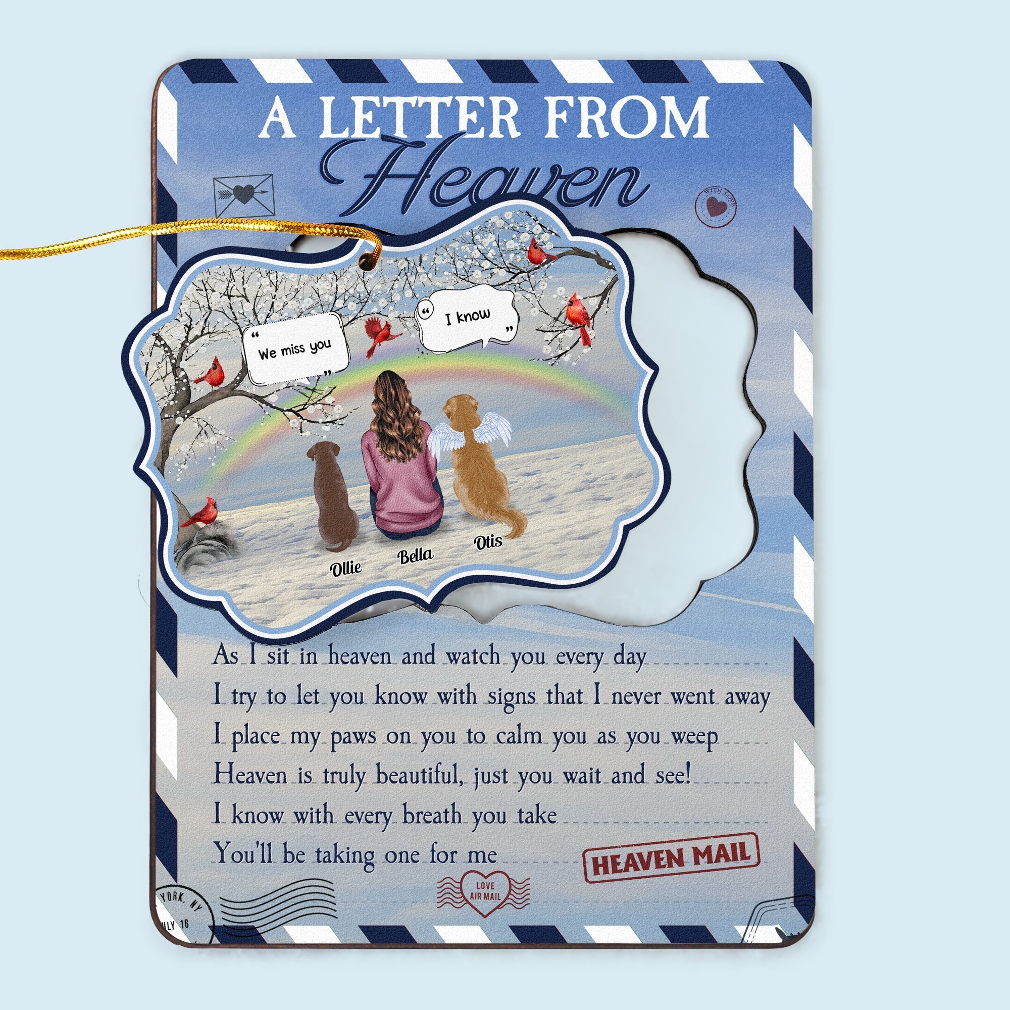 Letter From Pets In Heaven - Personalized Christmas Wooden Card With Pop Out Ornament - Christmas Memorial Gift For Her, Him, Pet Lovers