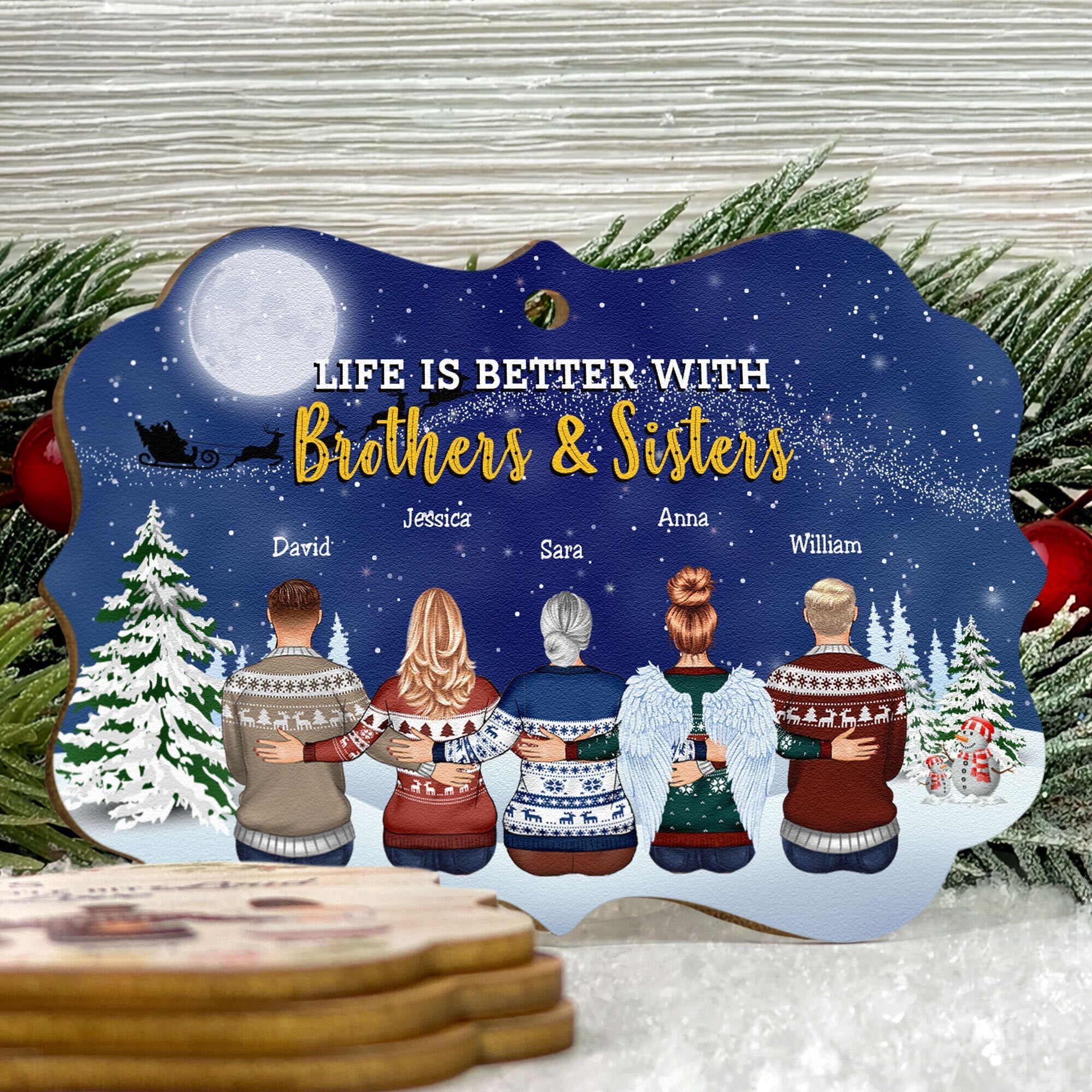 Life Is Better With Brothers And Sisters - Personalized Aluminum, Wooden Ornament - Christmas Gift For Brothers, Sisters, Besties