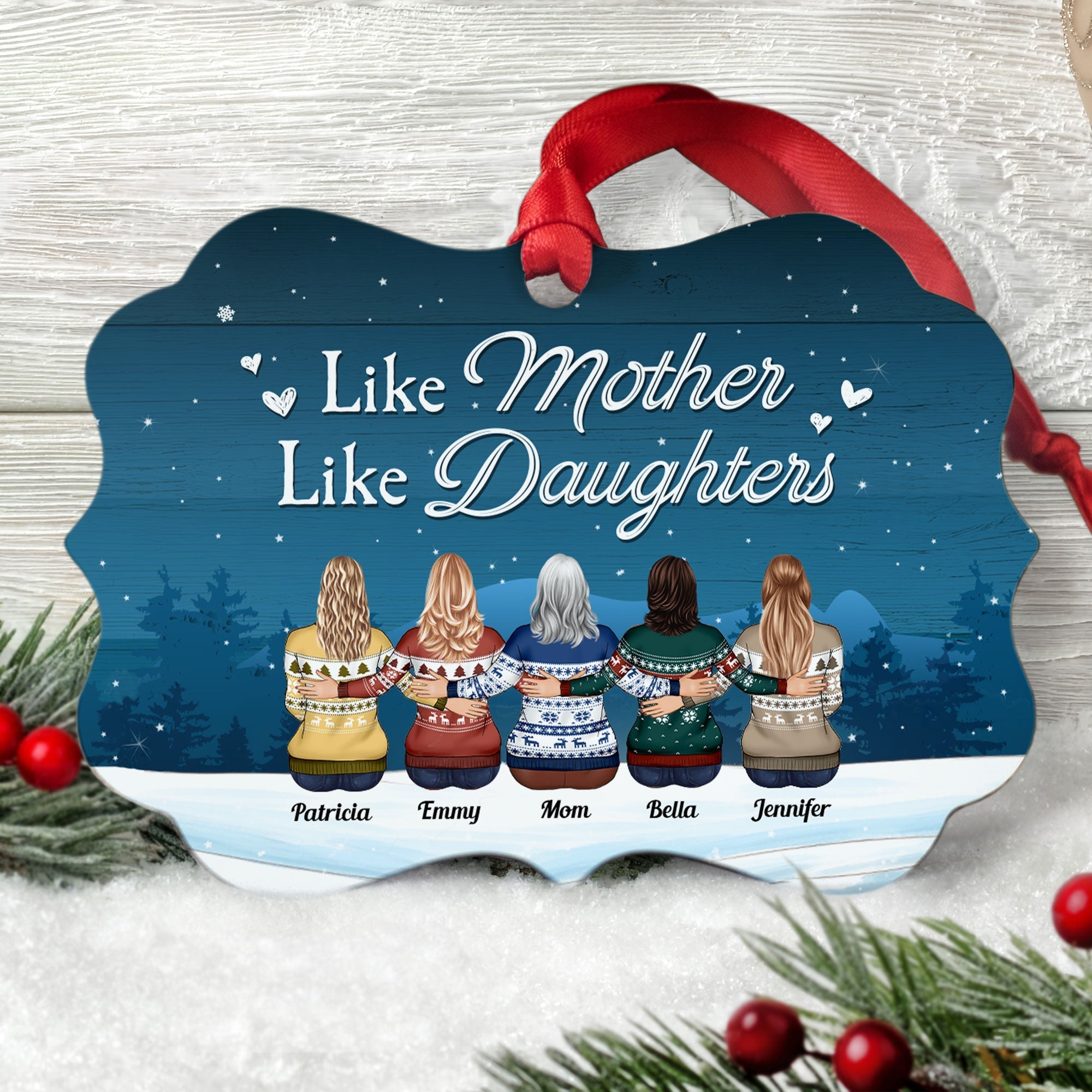 Like Mother, Father Like Daughters, Sons - Personalized Aluminum Ornament - Christmas Gift For Mother, Father, Children - Family Hugging