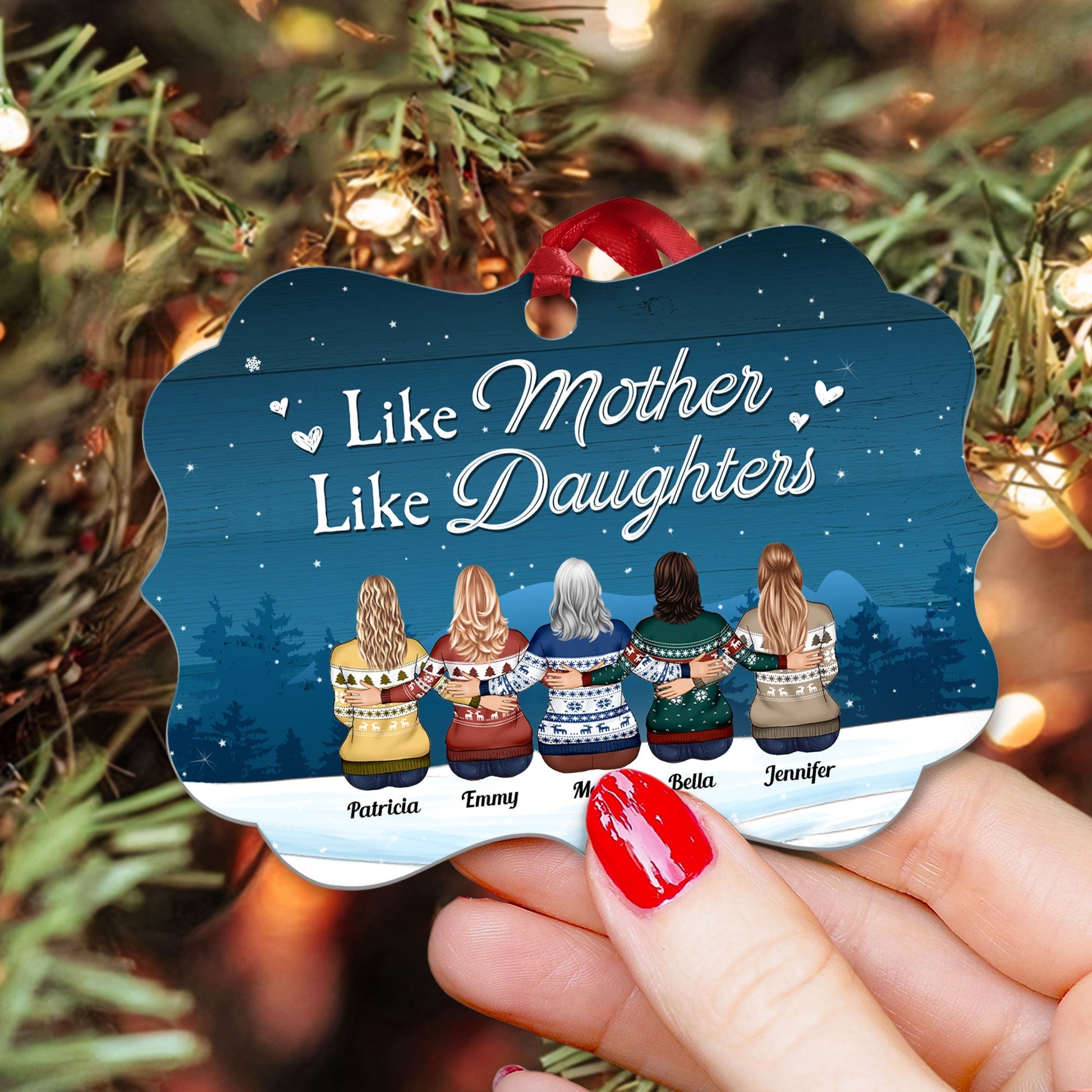 Like Mother, Father Like Daughters, Sons - Personalized Aluminum Ornament - Christmas Gift For Mother, Father, Children - Family Hugging