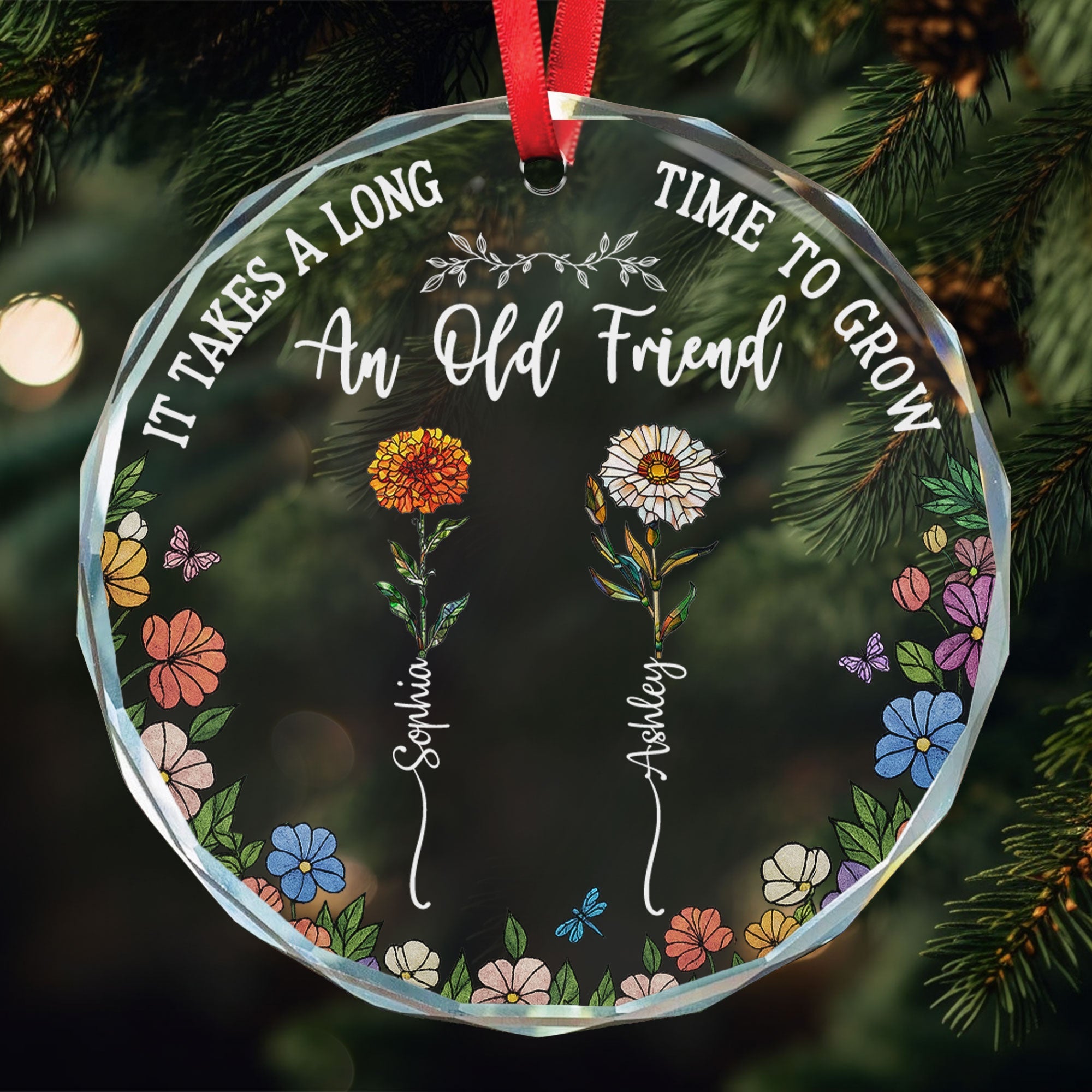Long Time To Grow Old Friends - Personalized Glass Ornament