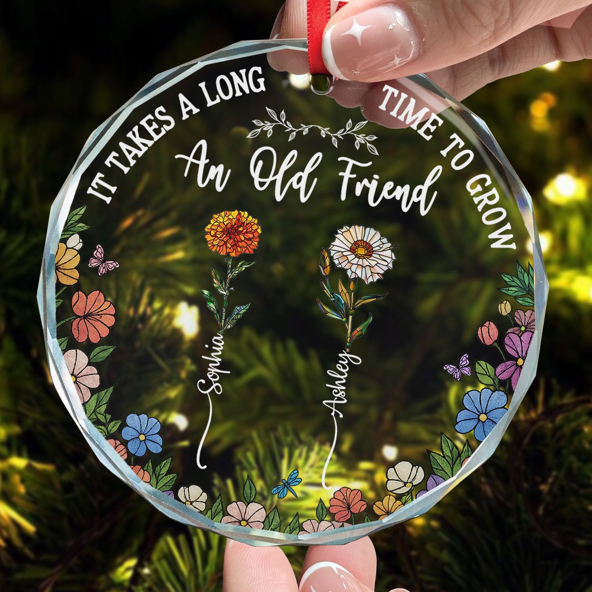Long Time To Grow Old Friends - Personalized Glass Ornament