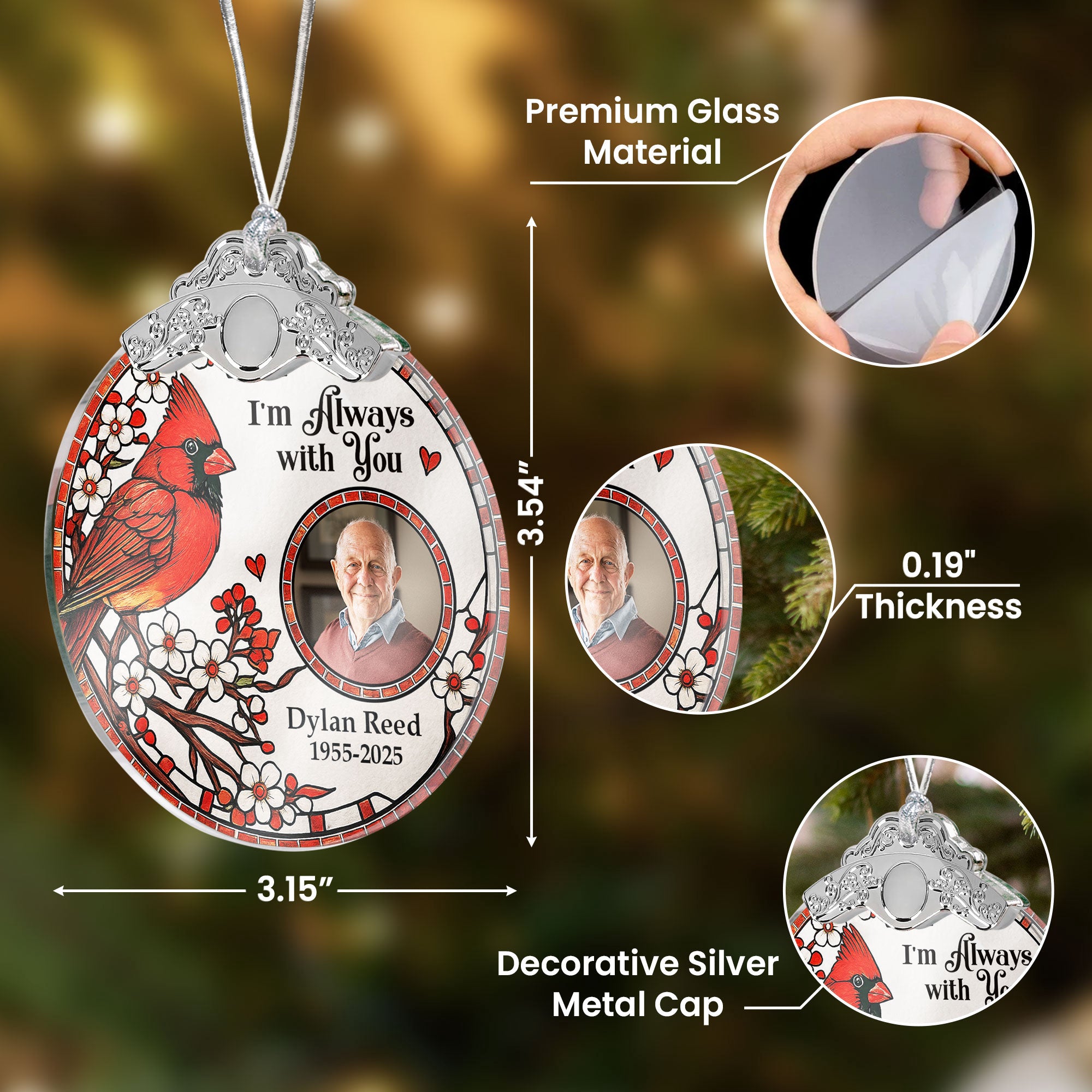 Loss Of Loved One I'm Always With You - Personalized Glass Photo Ornament With Silver Cap