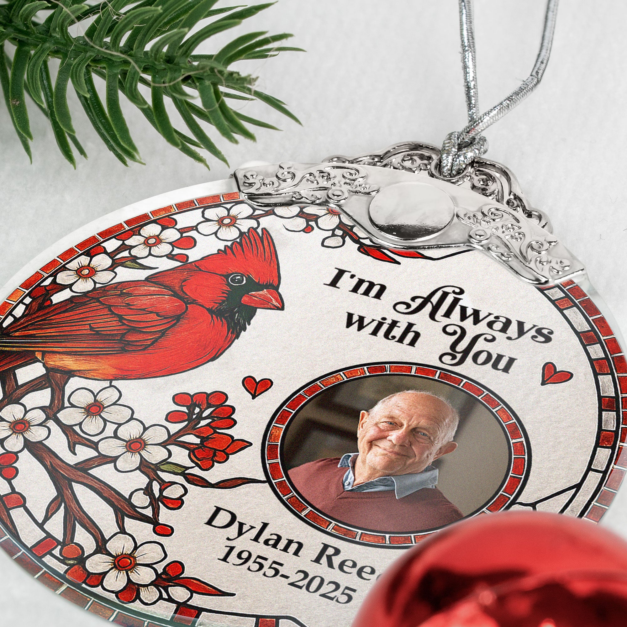 Loss Of Loved One I'm Always With You - Personalized Glass Photo Ornament With Silver Cap
