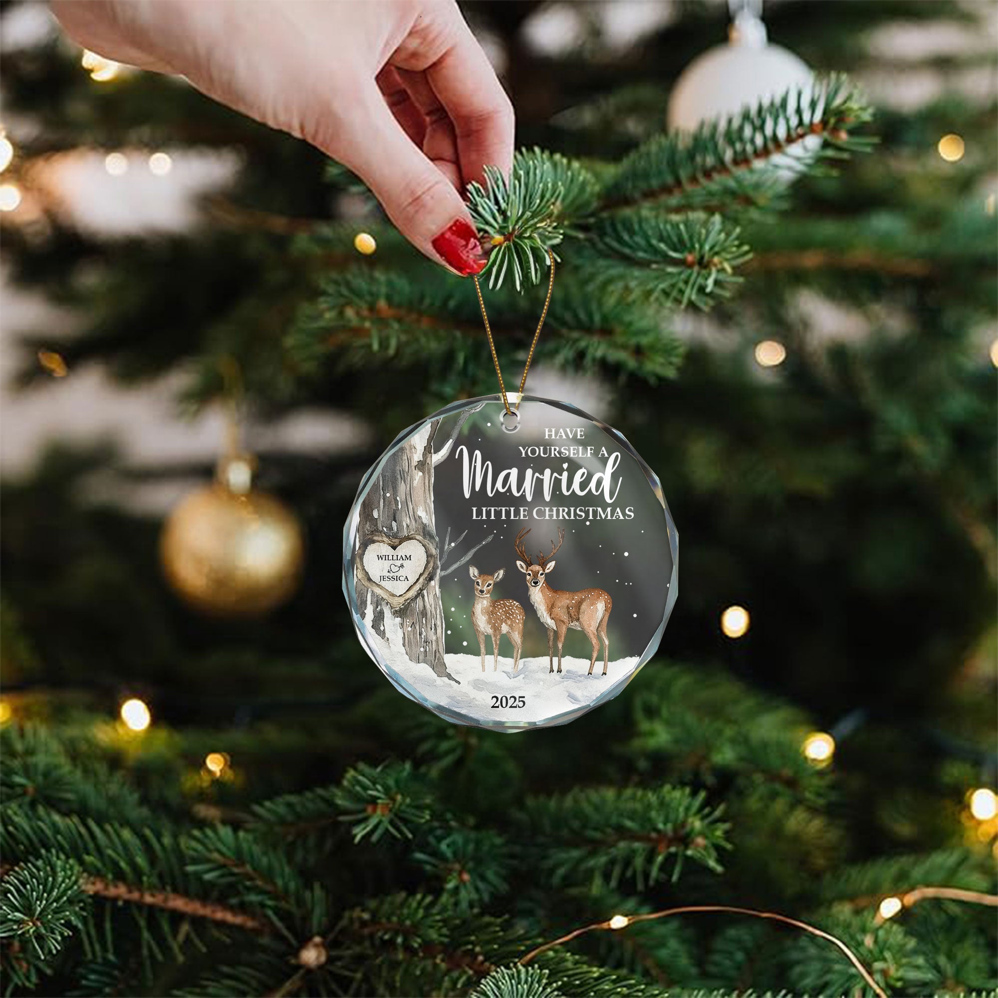 Married Little Christmas Gift For Wedding - Personalized Glass Ornament