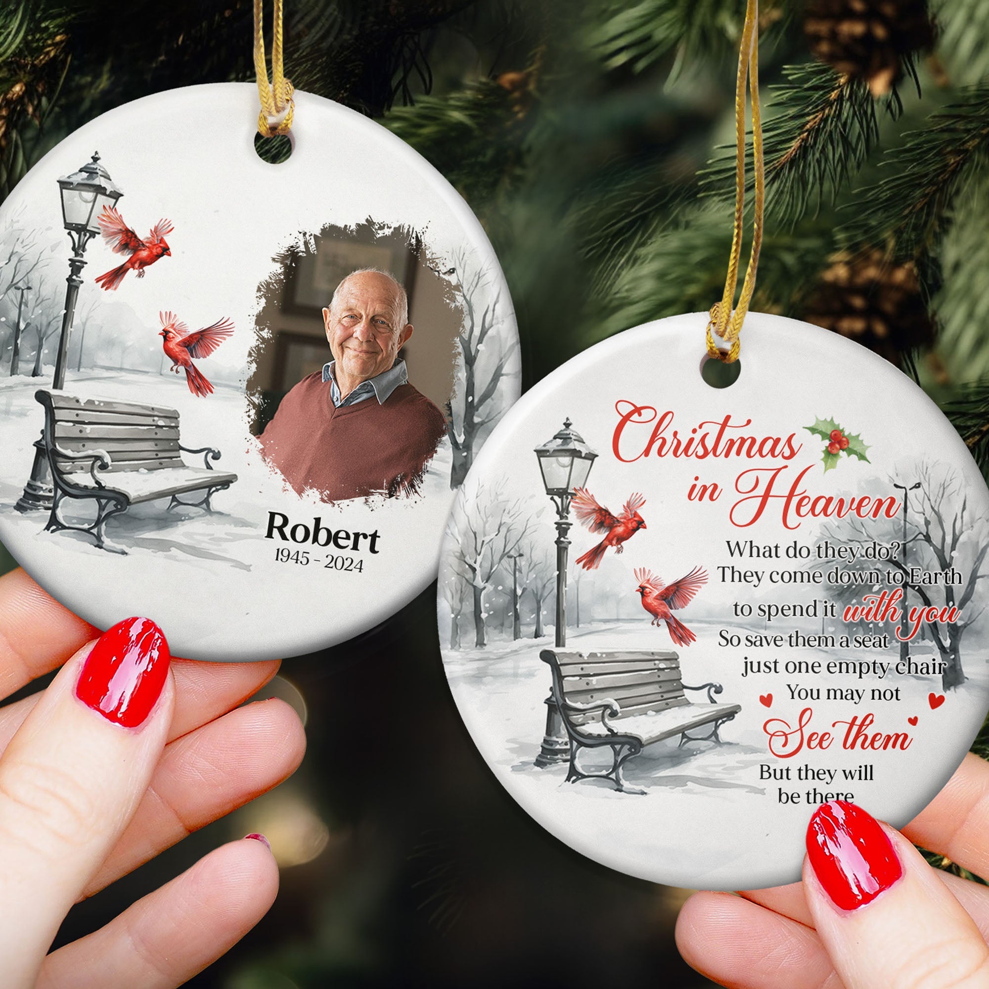 Memorial Christmas In Heaven - Personalized Ceramic Photo Ornament