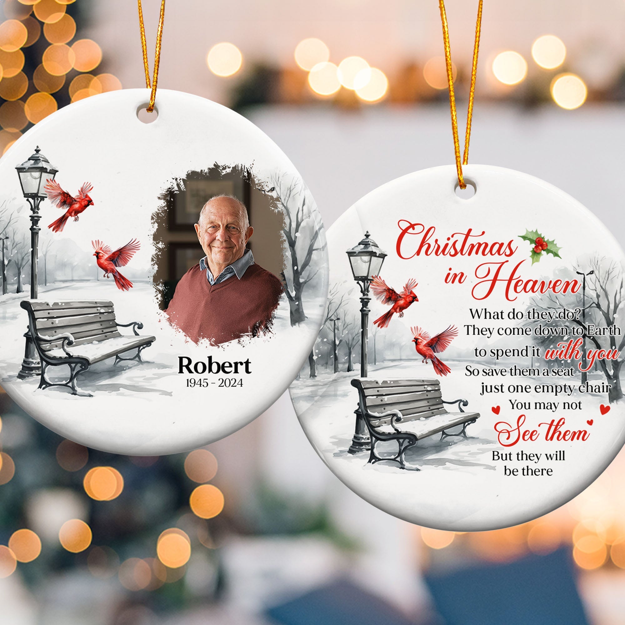 Memorial Christmas In Heaven - Personalized Ceramic Photo Ornament