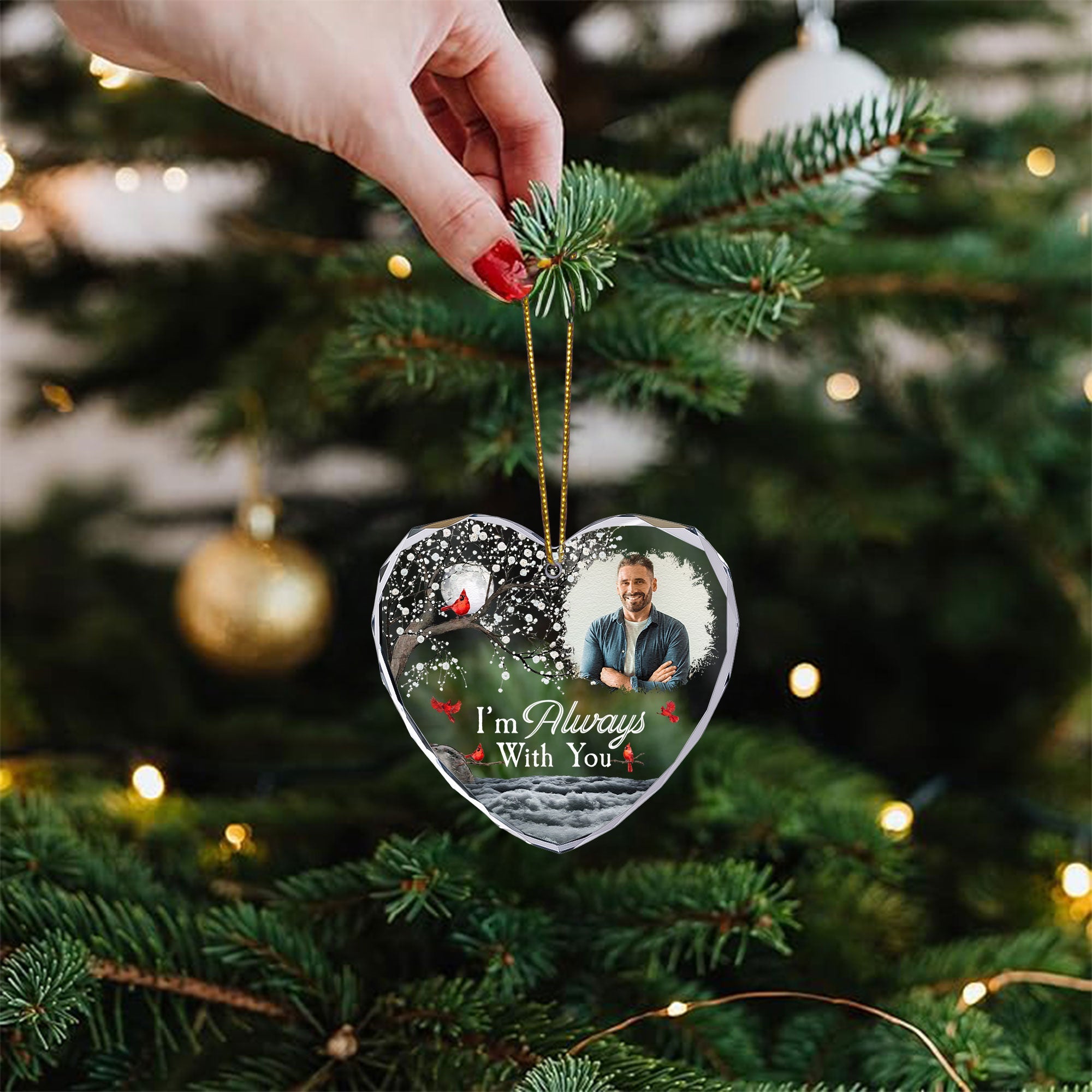 Memorial Gift I'm Always With You - Personalized Heart Glass Photo Ornament