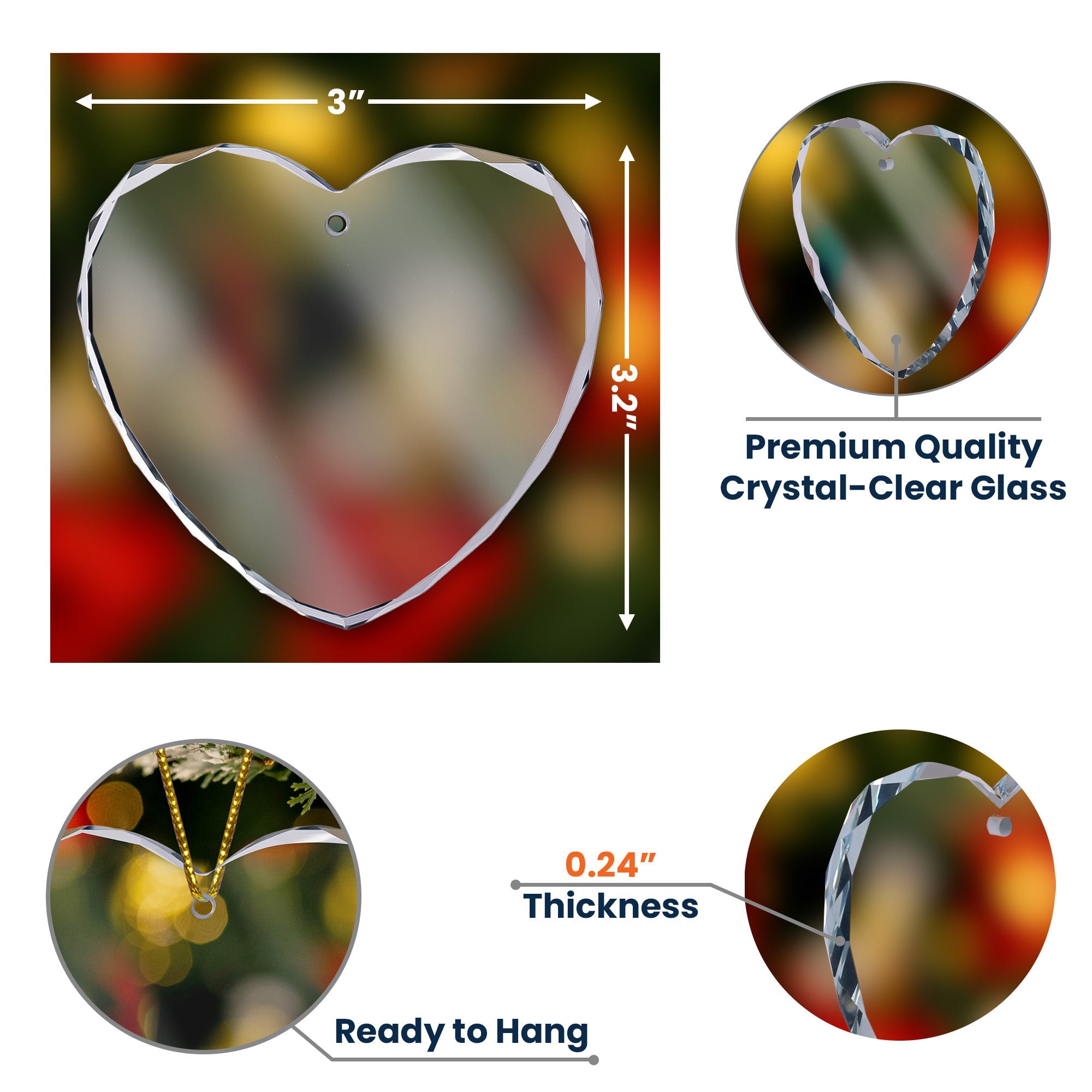 Memorial Pet For Loss Of Dogs, Cats - Personalized Heart Glass Photo Ornament