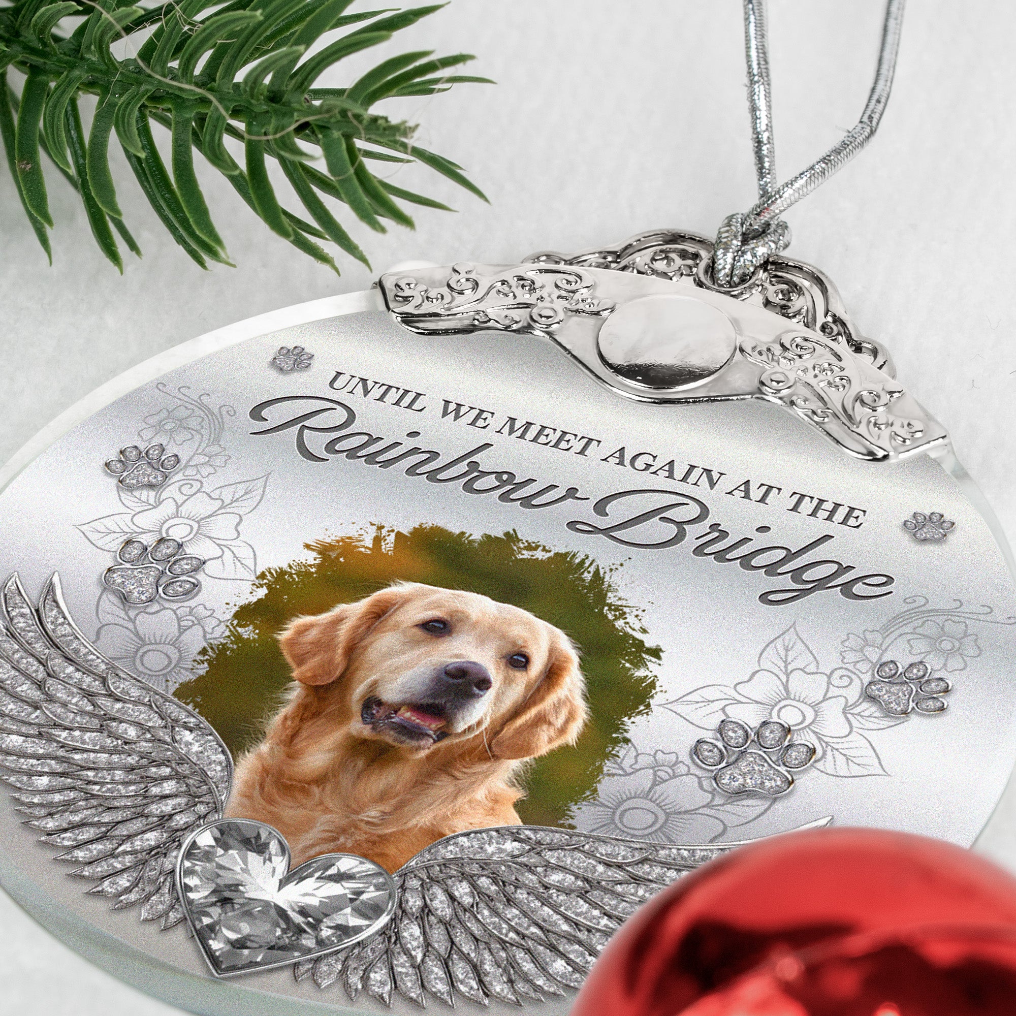 Memorial Pet In Heaven - Personalized Glass Photo Ornament With Silver Cap