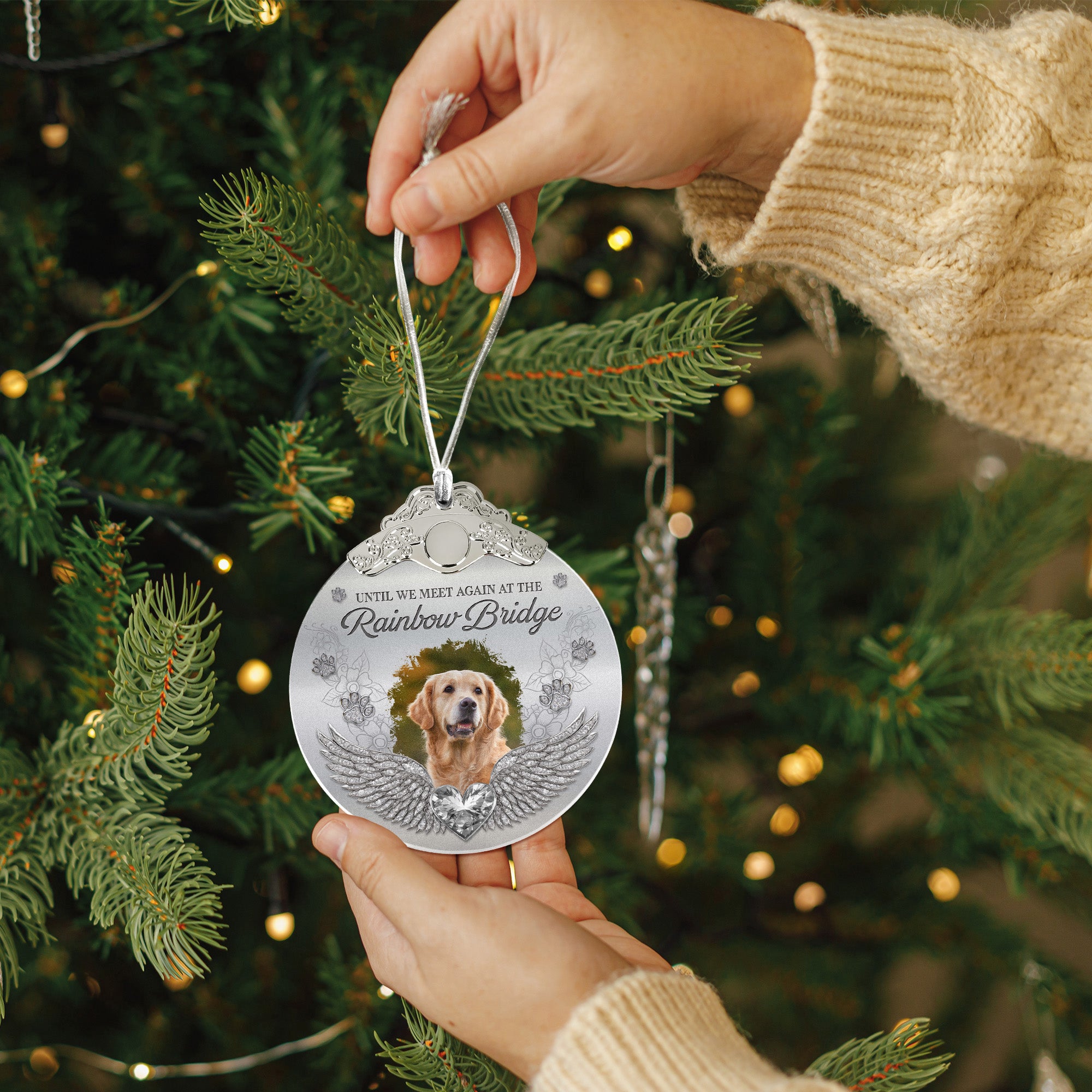 Memorial Pet In Heaven - Personalized Glass Photo Ornament With Silver Cap