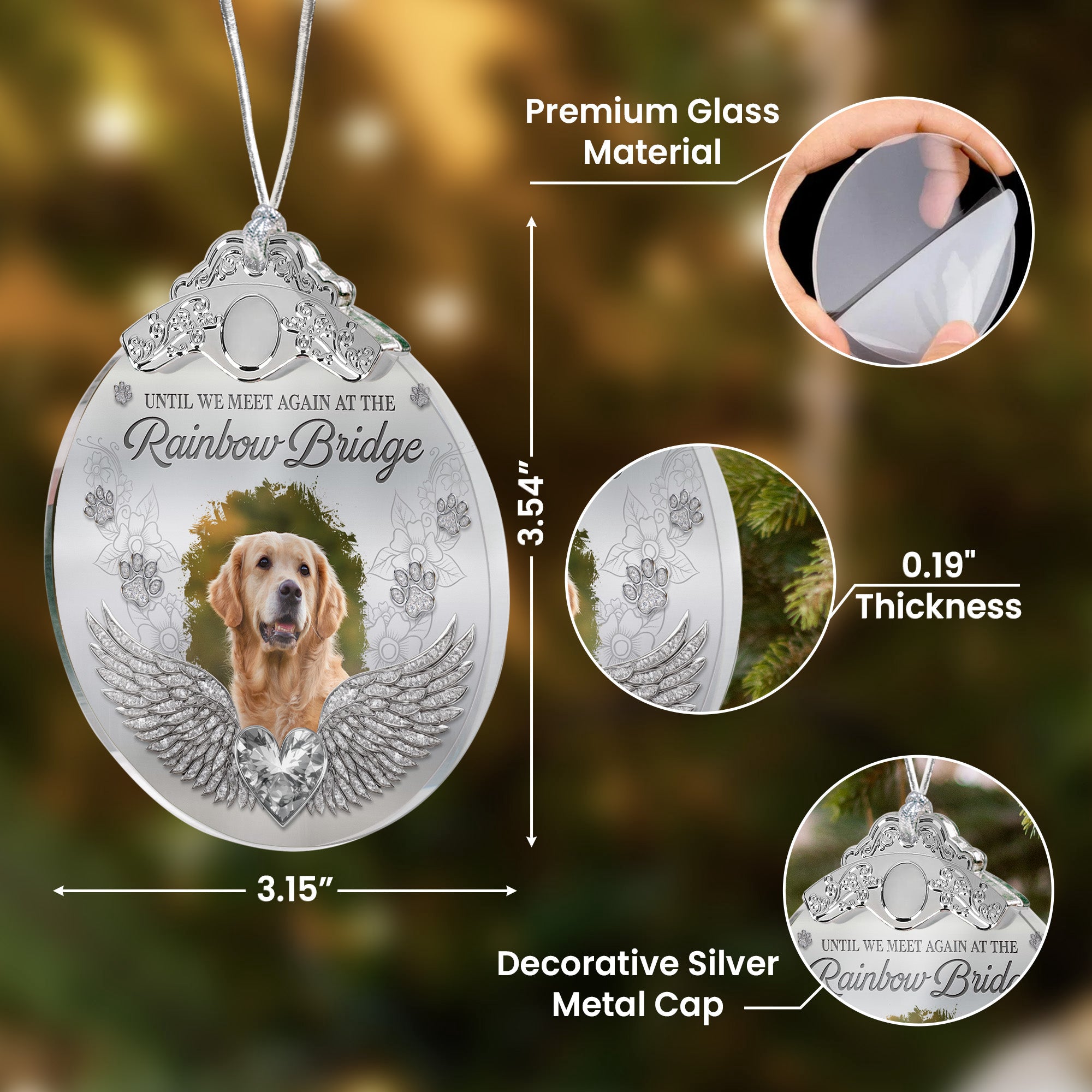 Memorial Pet In Heaven - Personalized Glass Photo Ornament With Silver Cap