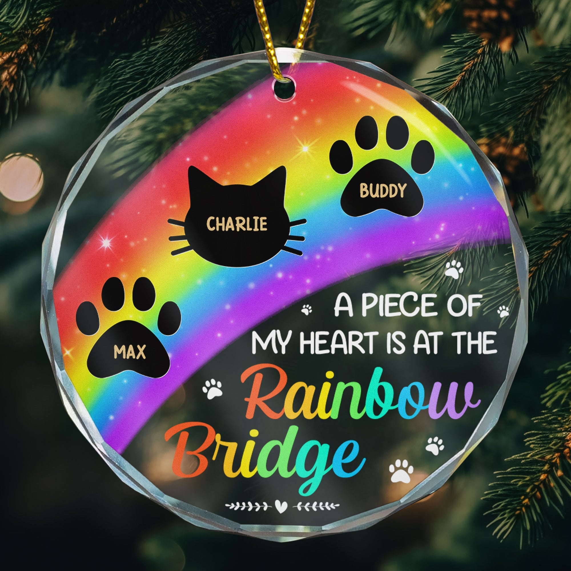 Memorial Pets Rainbow Bridge - Personalized Glass Ornament