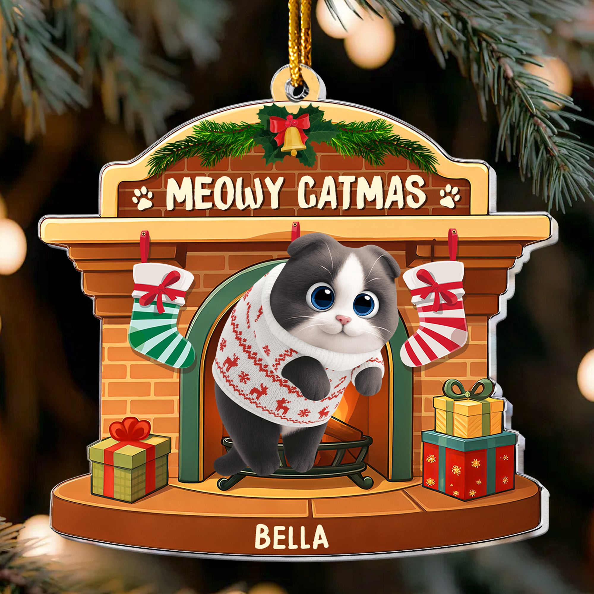 Meowy Catmas - Hanging Cat - Personalized Acrylic Ornament