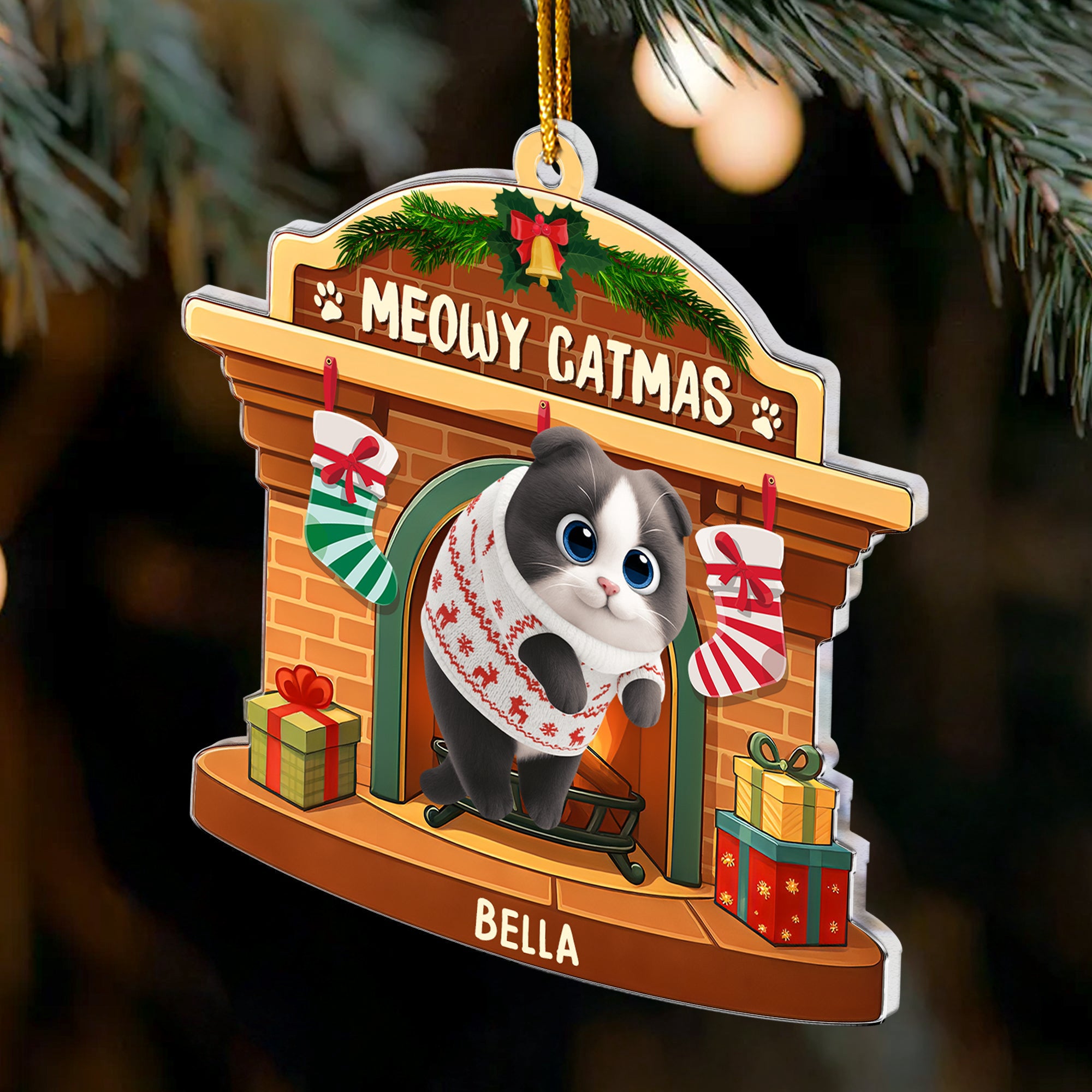 Meowy Catmas - Hanging Cat - Personalized Acrylic Ornament