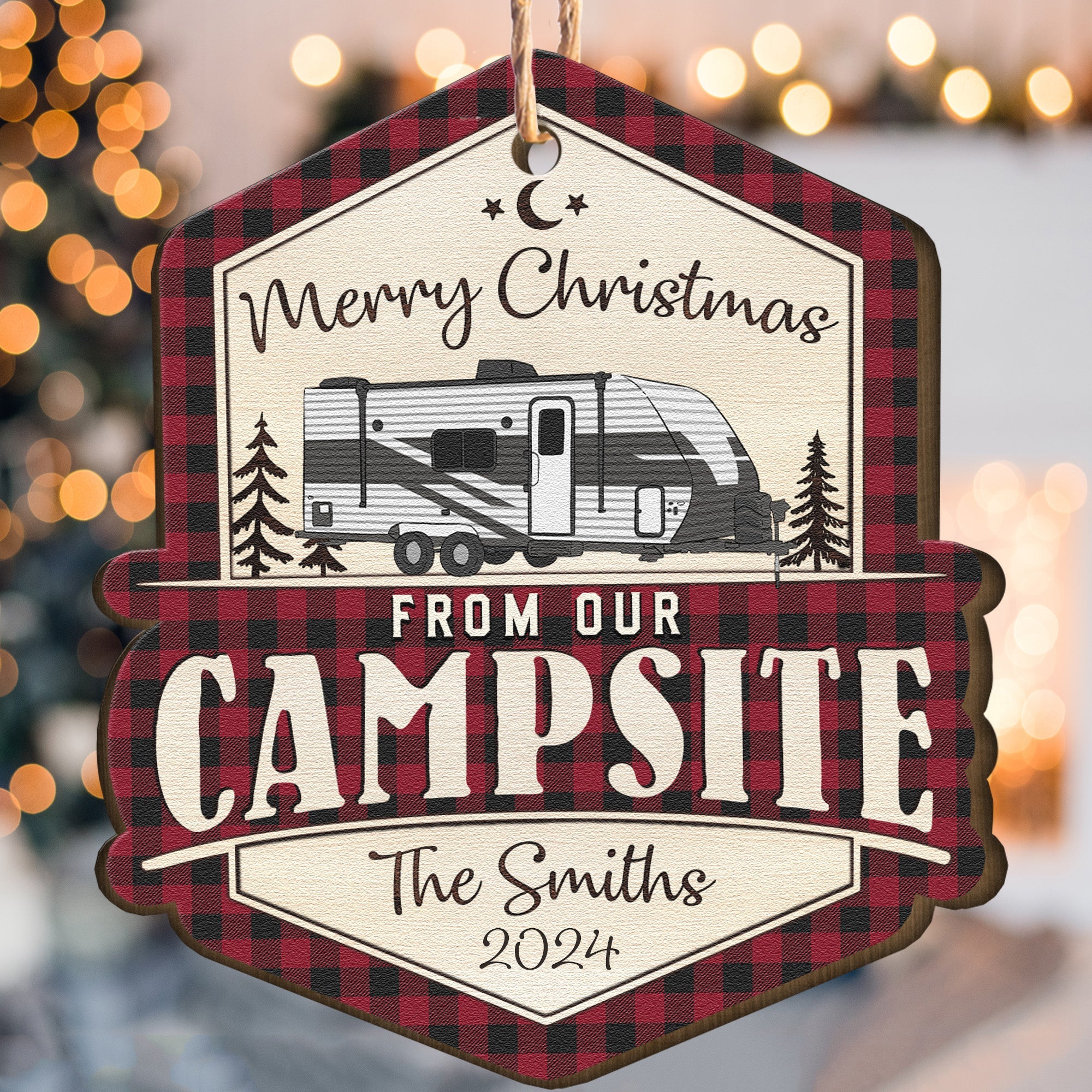 Merry Christmas From Our Campsite - Personalized Wooden Ornament