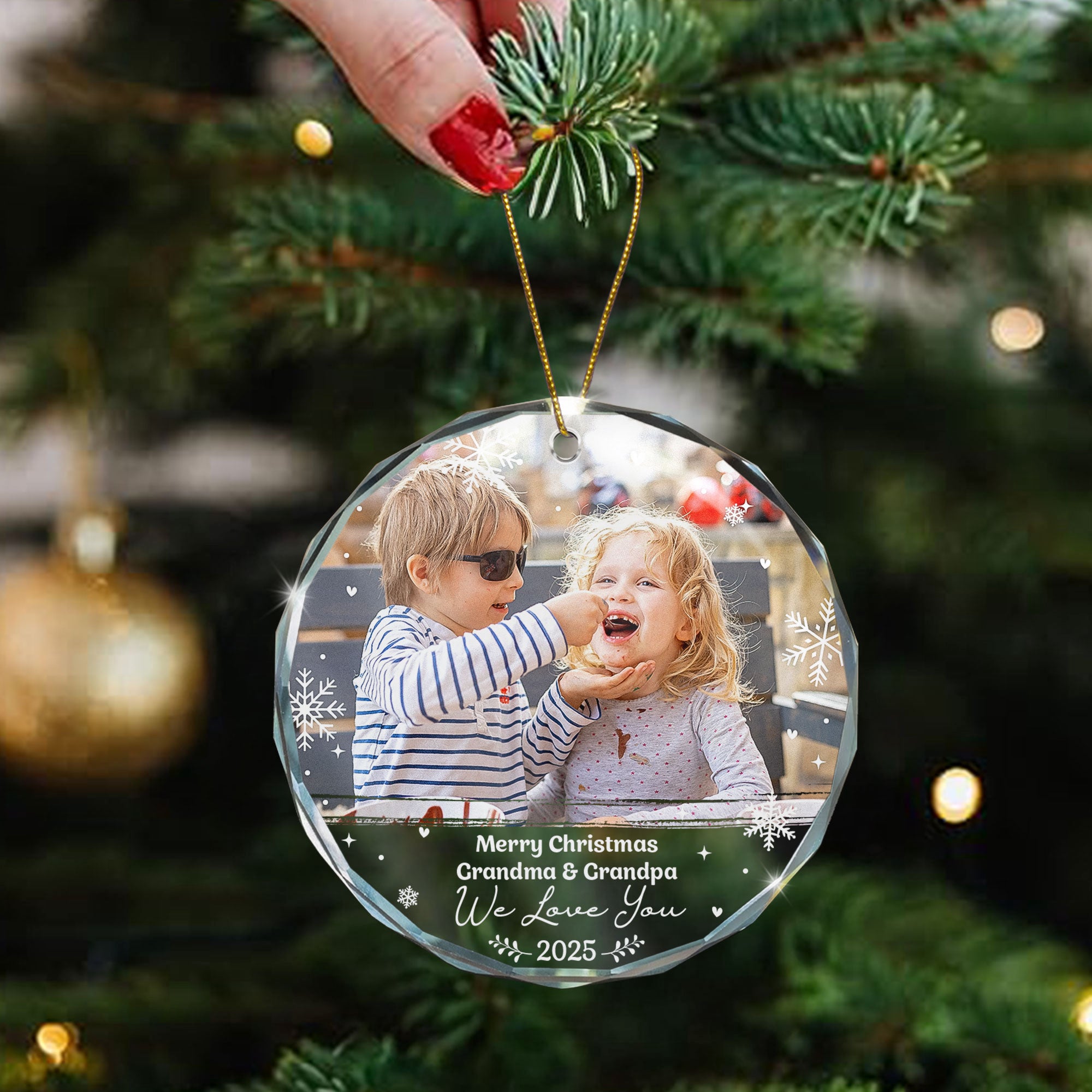 Merry Christmas Grandparents - Personalized Glass Photo Ornament