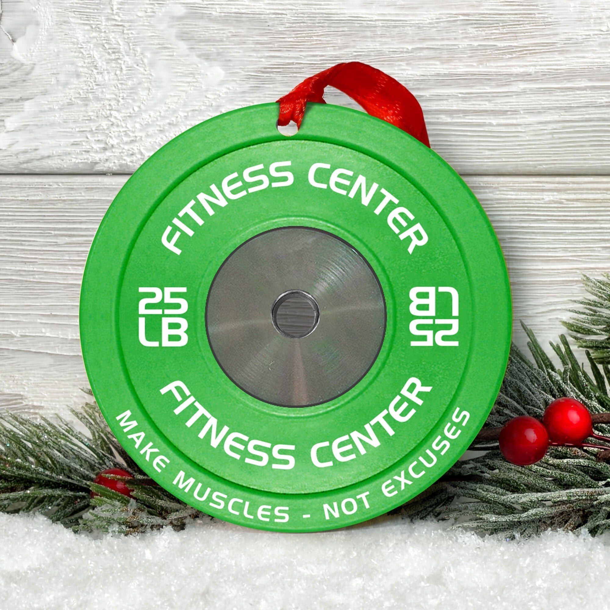 [Only available in the U.S] Merry Fitmas Weight Plates - Personalized Aluminum Ornament - Christmas Fitness Gym Weightlifting Gift For Gymers, Weightlifters, PTs