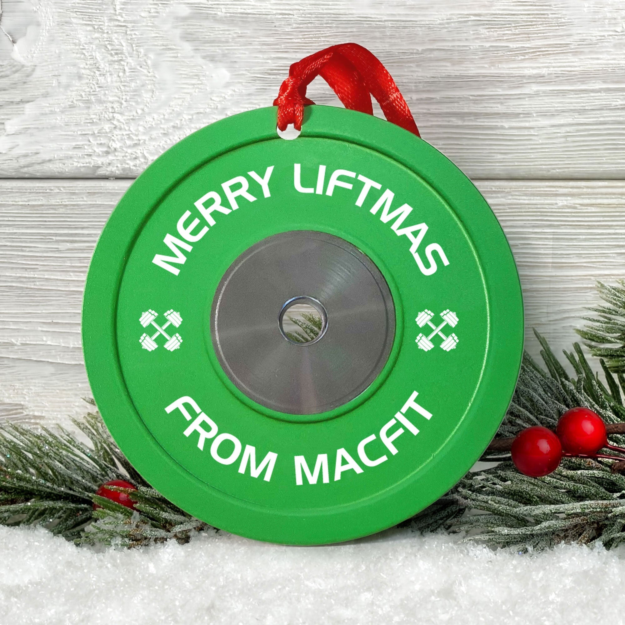 [Only available in the U.S] Merry Liftmas Weight Plates - Personalized Aluminum Ornament - Christmas Fitness Gym Weightlifting Gift For Gymer, Weightlifters, PTs