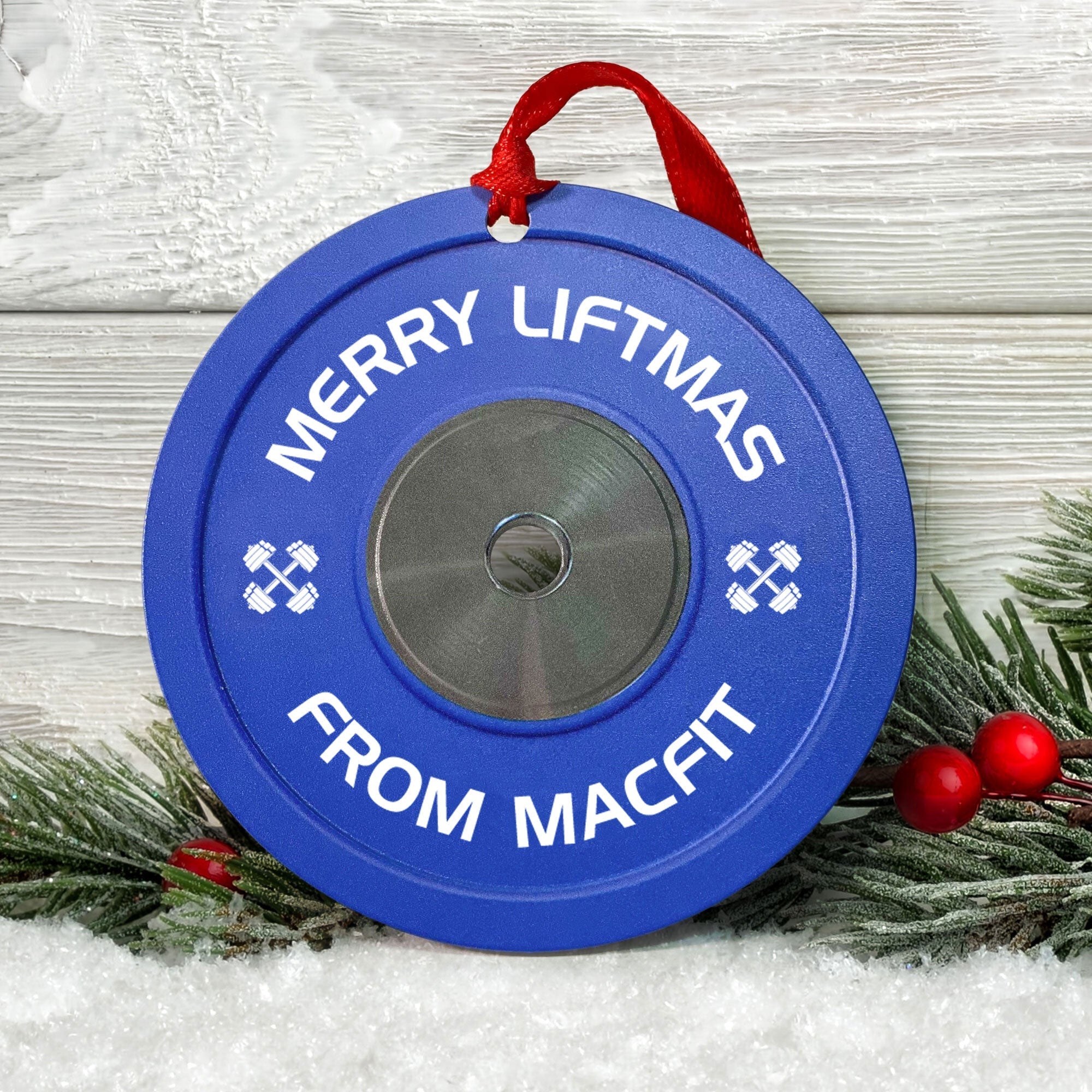 [Only available in the U.S] Merry Liftmas Weight Plates - Personalized Aluminum Ornament - Christmas Fitness Gym Weightlifting Gift For Gymer, Weightlifters, PTs