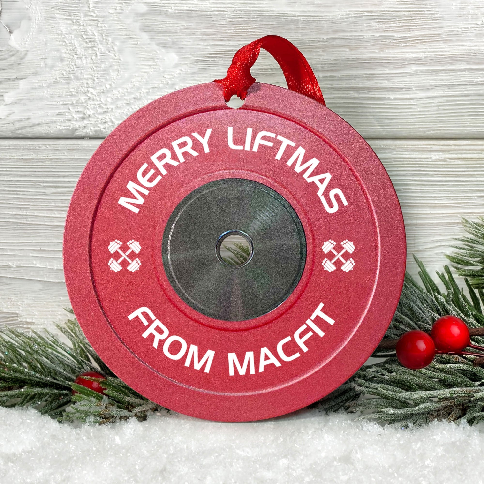 [Only available in the U.S] Merry Liftmas Weight Plates - Personalized Aluminum Ornament - Christmas Fitness Gym Weightlifting Gift For Gymer, Weightlifters, PTs