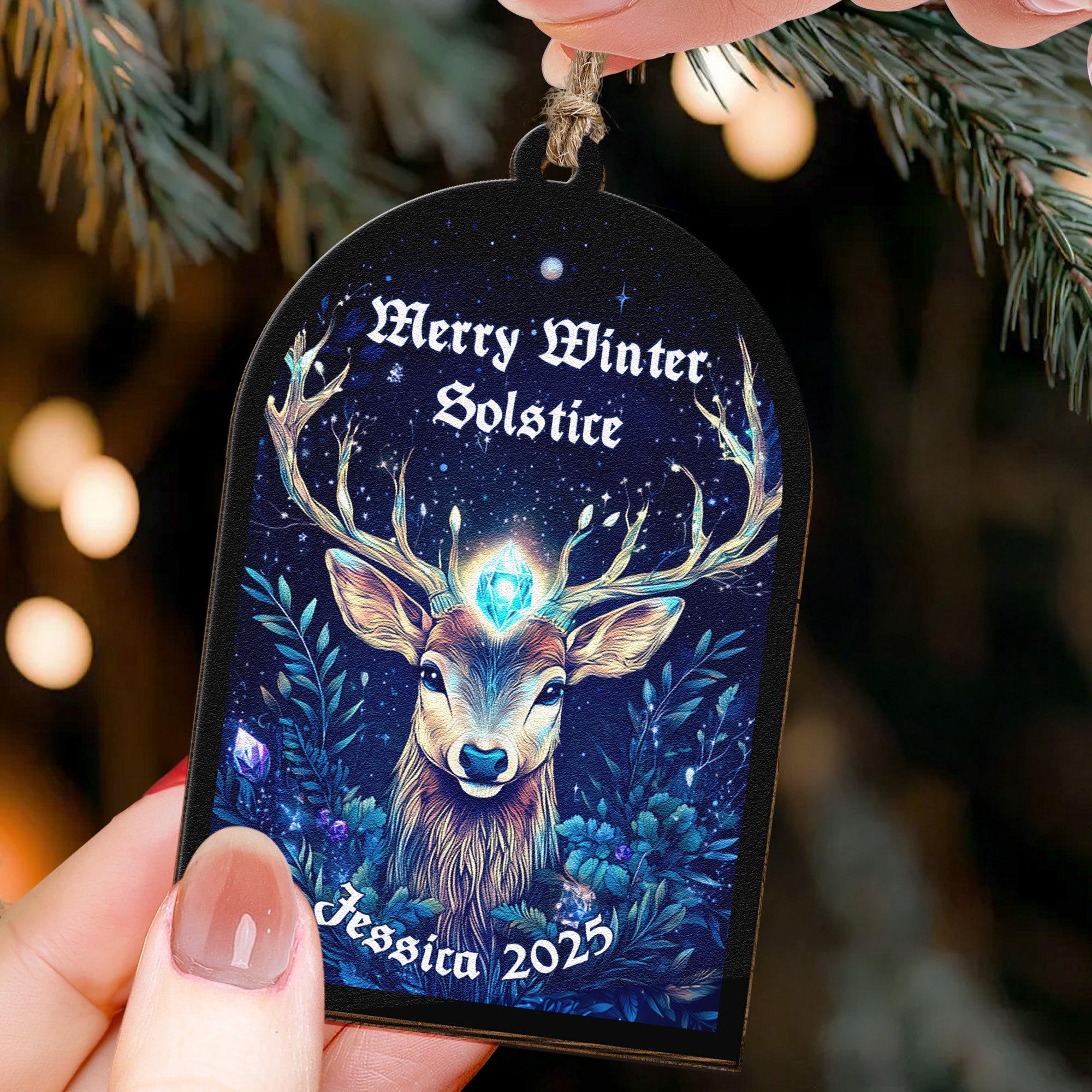 Merry Winter Solstice Wicca - Personalized Wooden Ornament