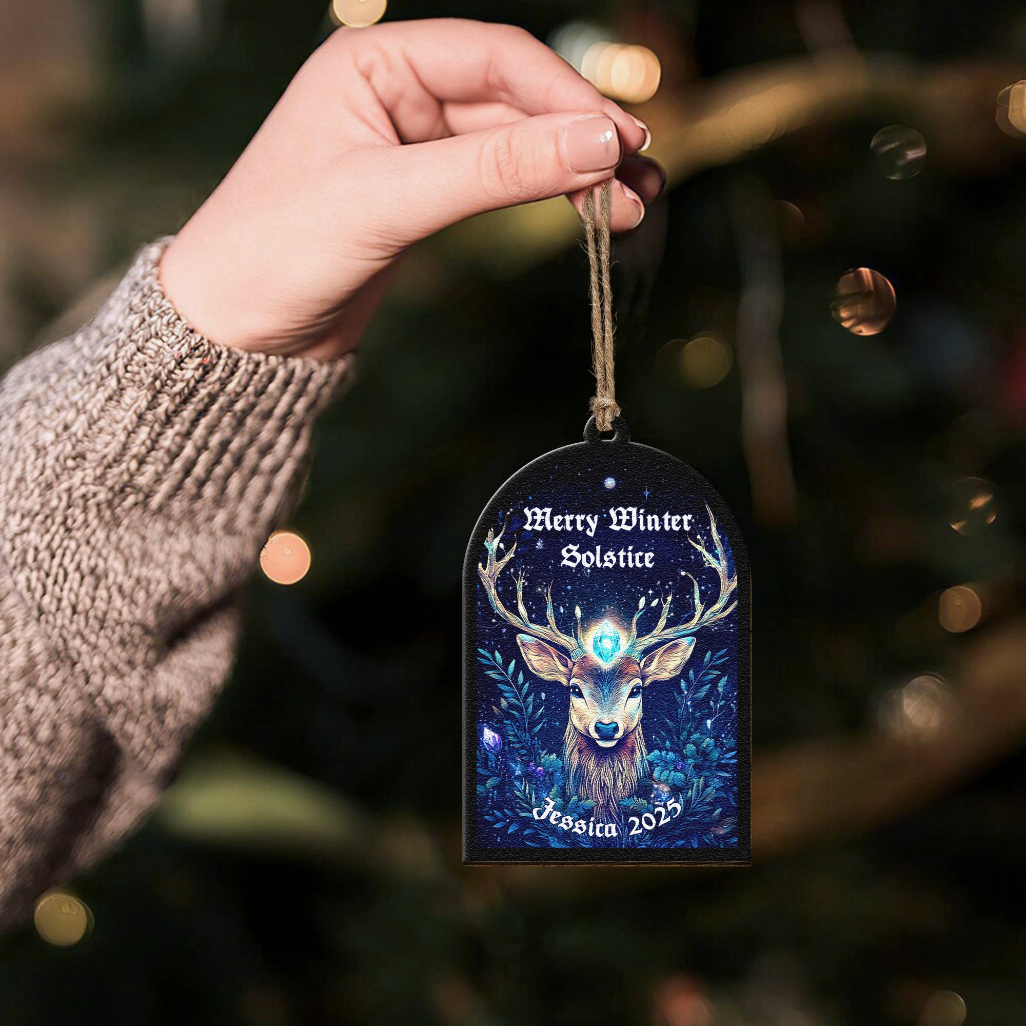 Merry Winter Solstice Wicca - Personalized Wooden Ornament