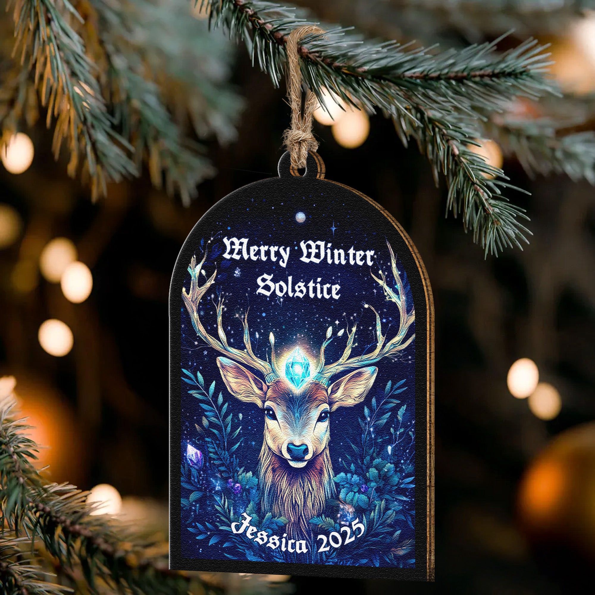 Merry Winter Solstice Wicca - Personalized Wooden Ornament