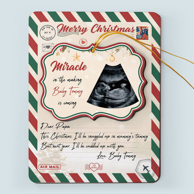 Miracle In The Making Baby Is Coming - Personalized Wooden Card With Pop Out Ornament