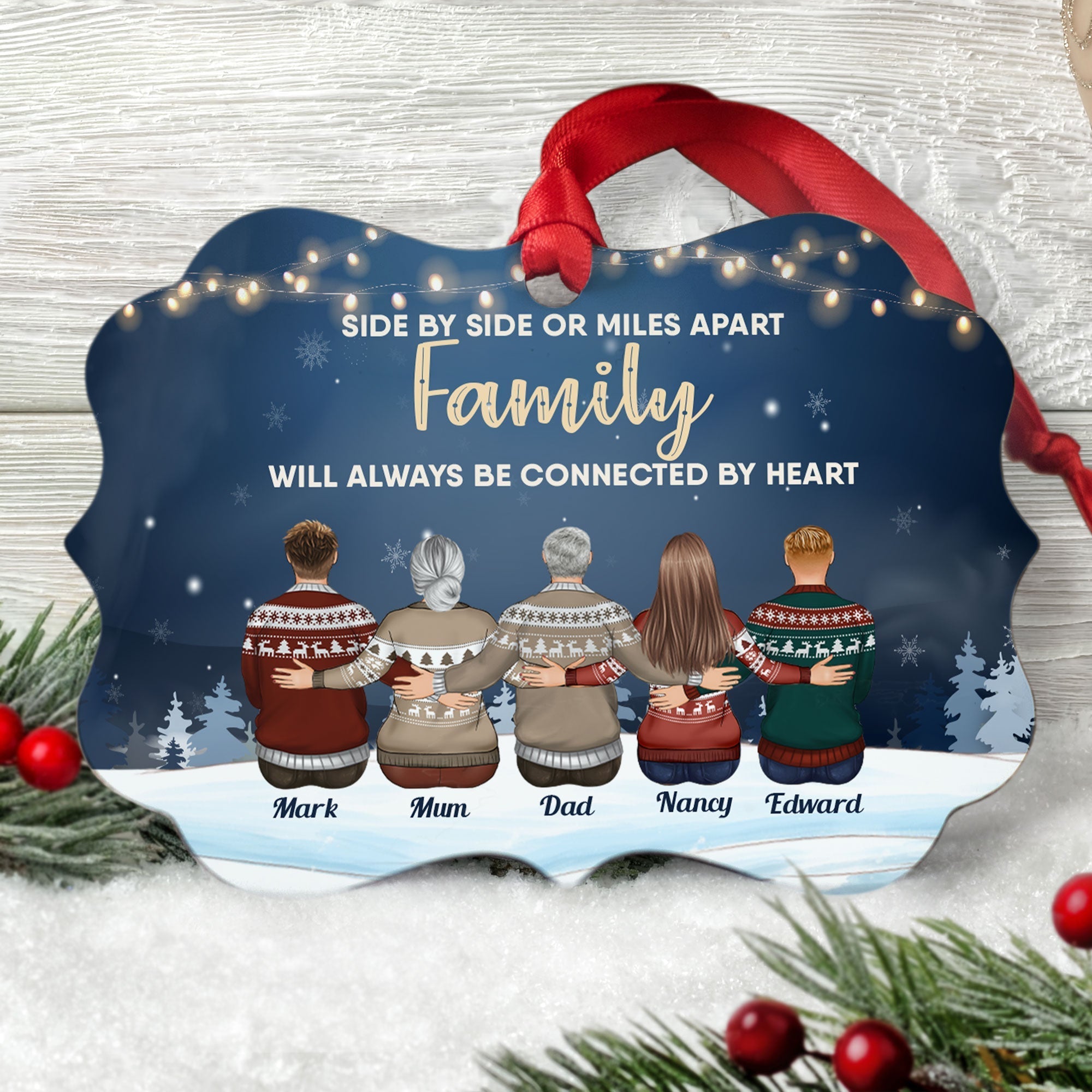 Family Connected By Heart - Personalized Family Ornament