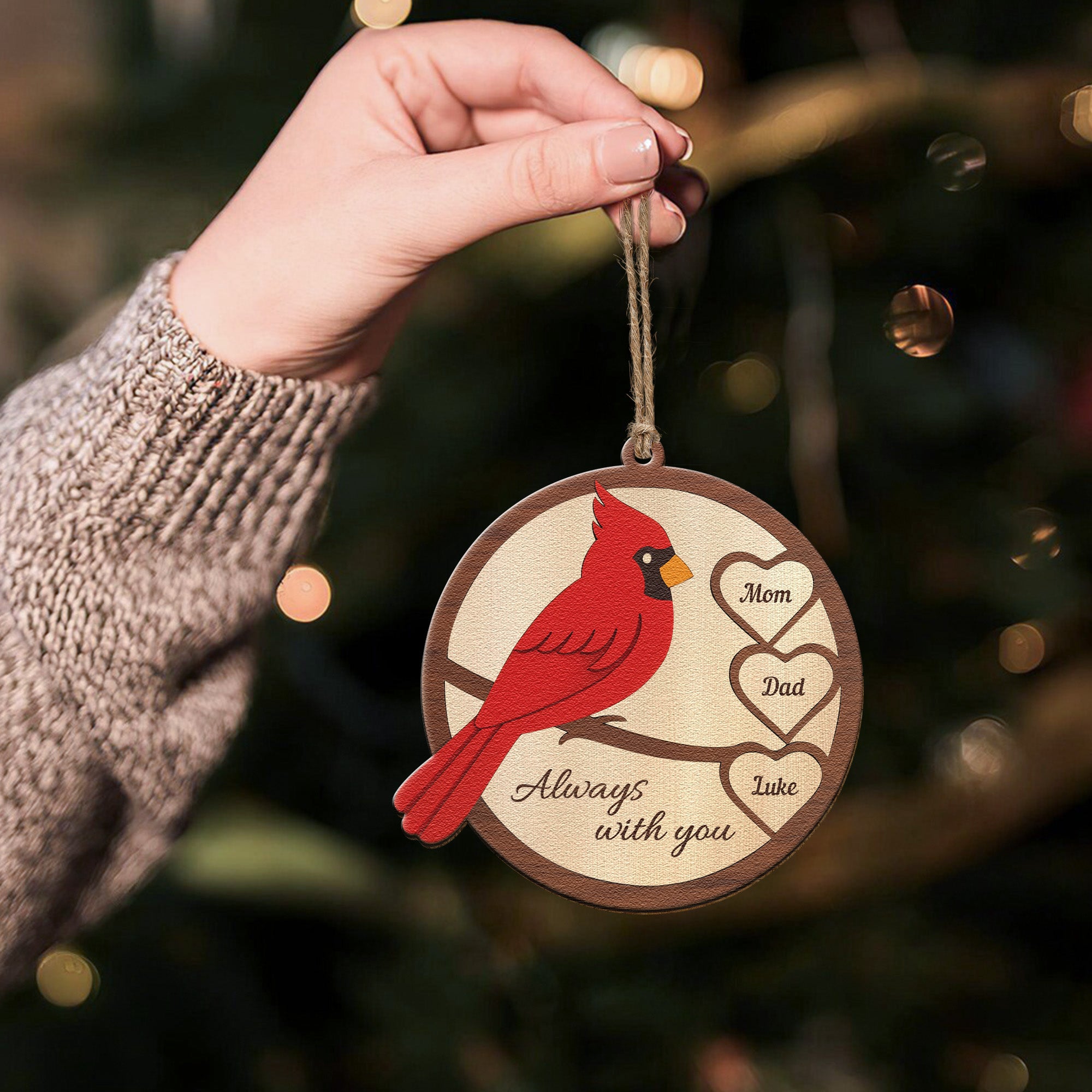 Mom, Dad Always With You, Cardinal Memorial - Personalized Wooden Ornament