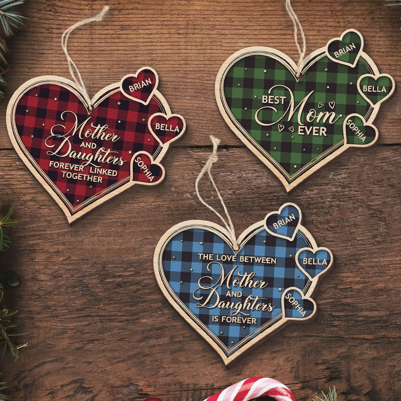 Mother And Daughters Forever - Personalized Custom Shape Wooden Ornament - Christmas Gift For Mom, Daughters
