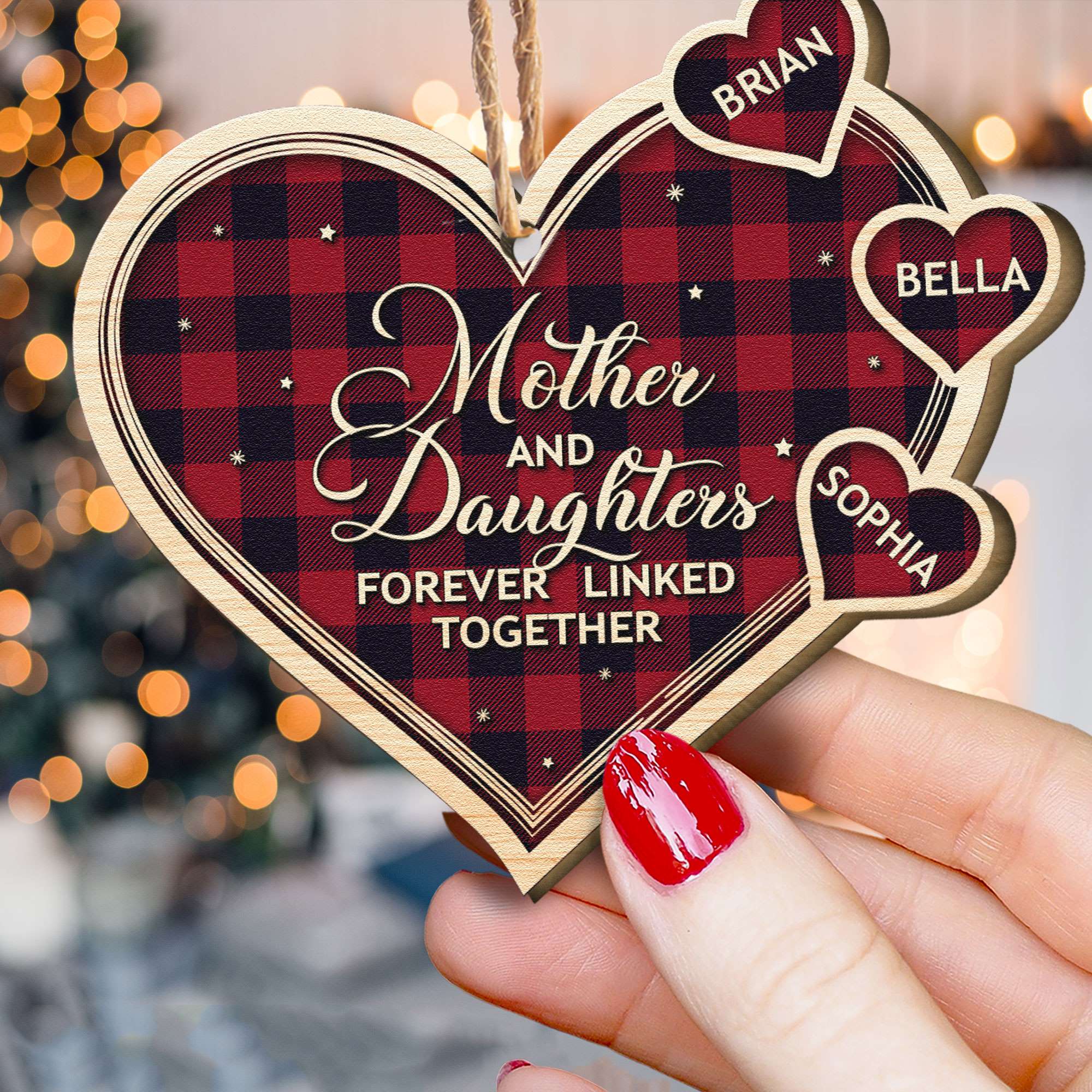 Mother And Daughters Forever - Personalized Custom Shape Wooden Ornament - Christmas Gift For Mom, Daughters