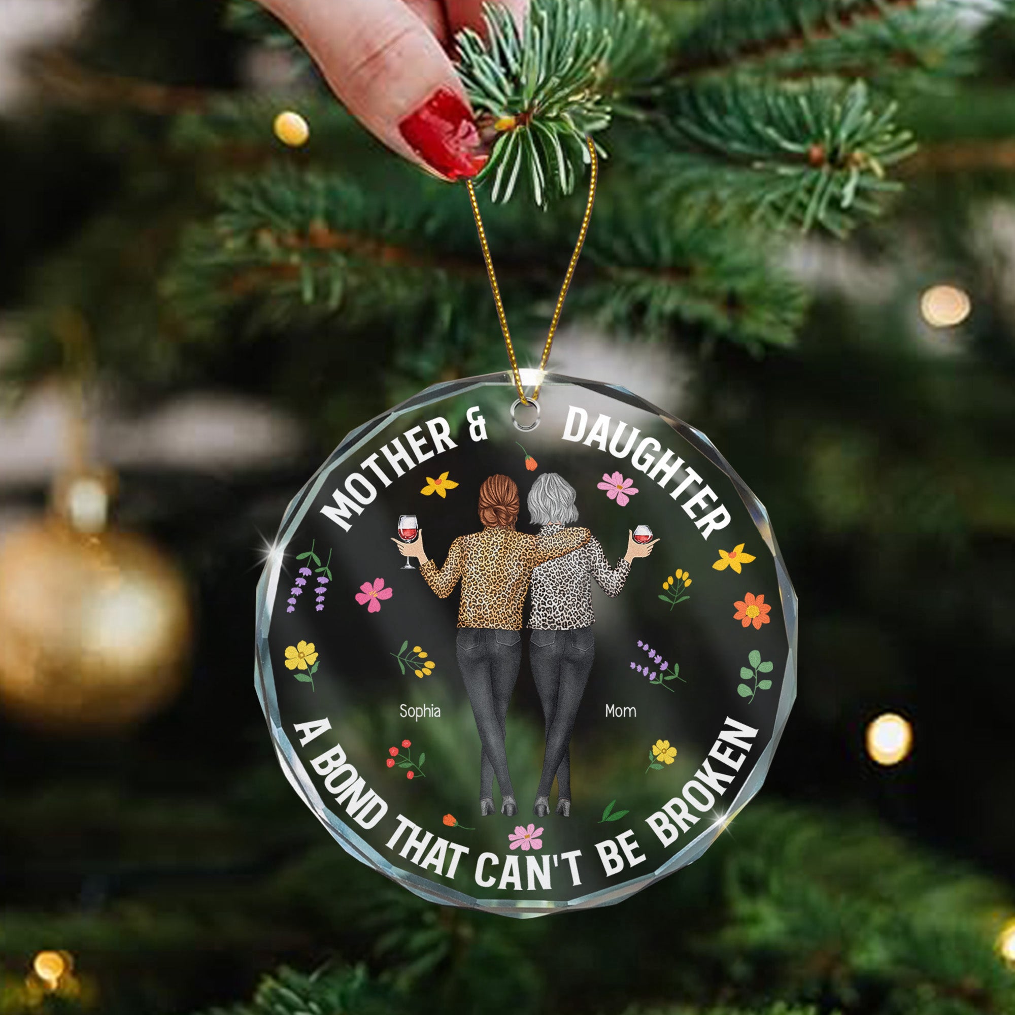 Mother & Daughters A Bond That Can't Be Broken - Personalized Glass Ornament